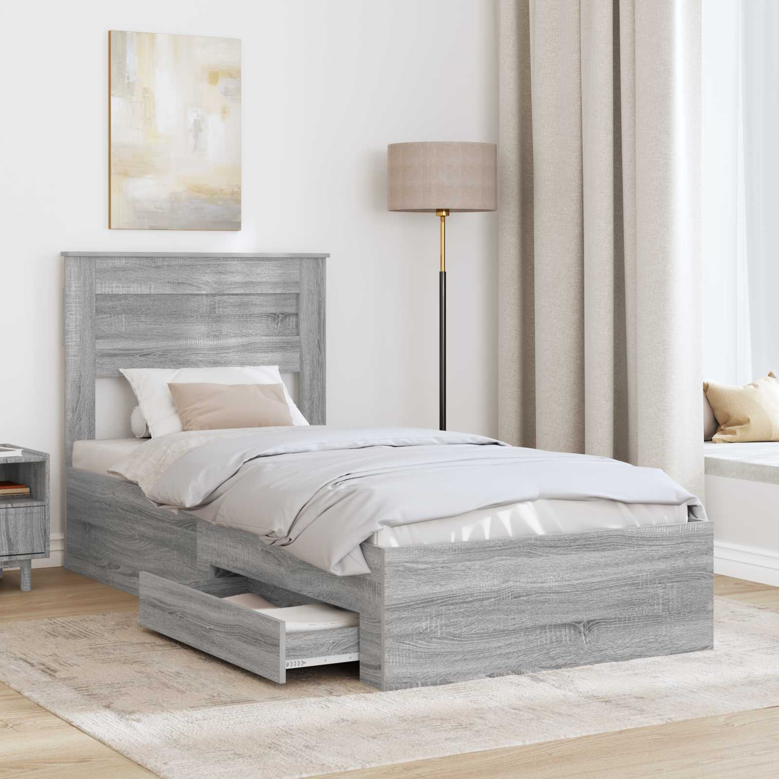 Struttura del letto Grigio Sonoma 90 x 200 cm Legno multistrato | homemem39