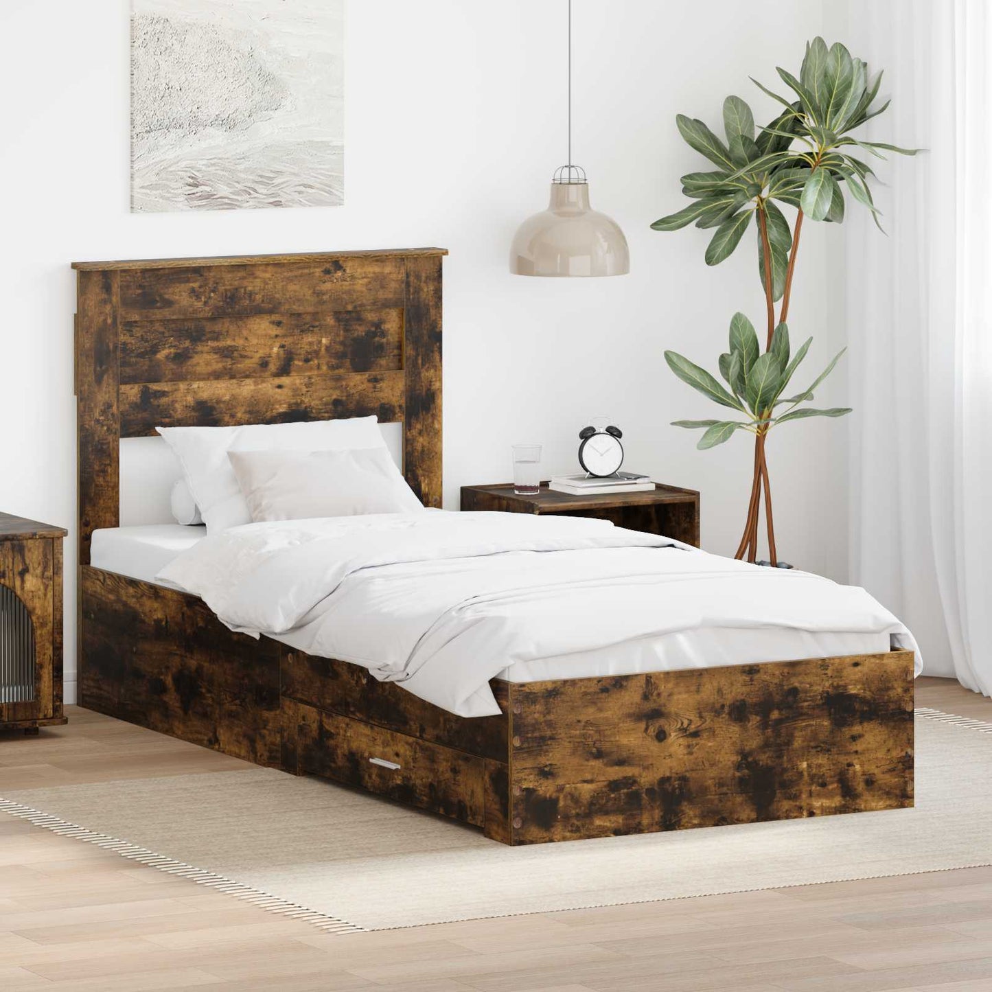 Struttura del letto Rovere Affumicato e Argento 75 x 190 cm | homemem39