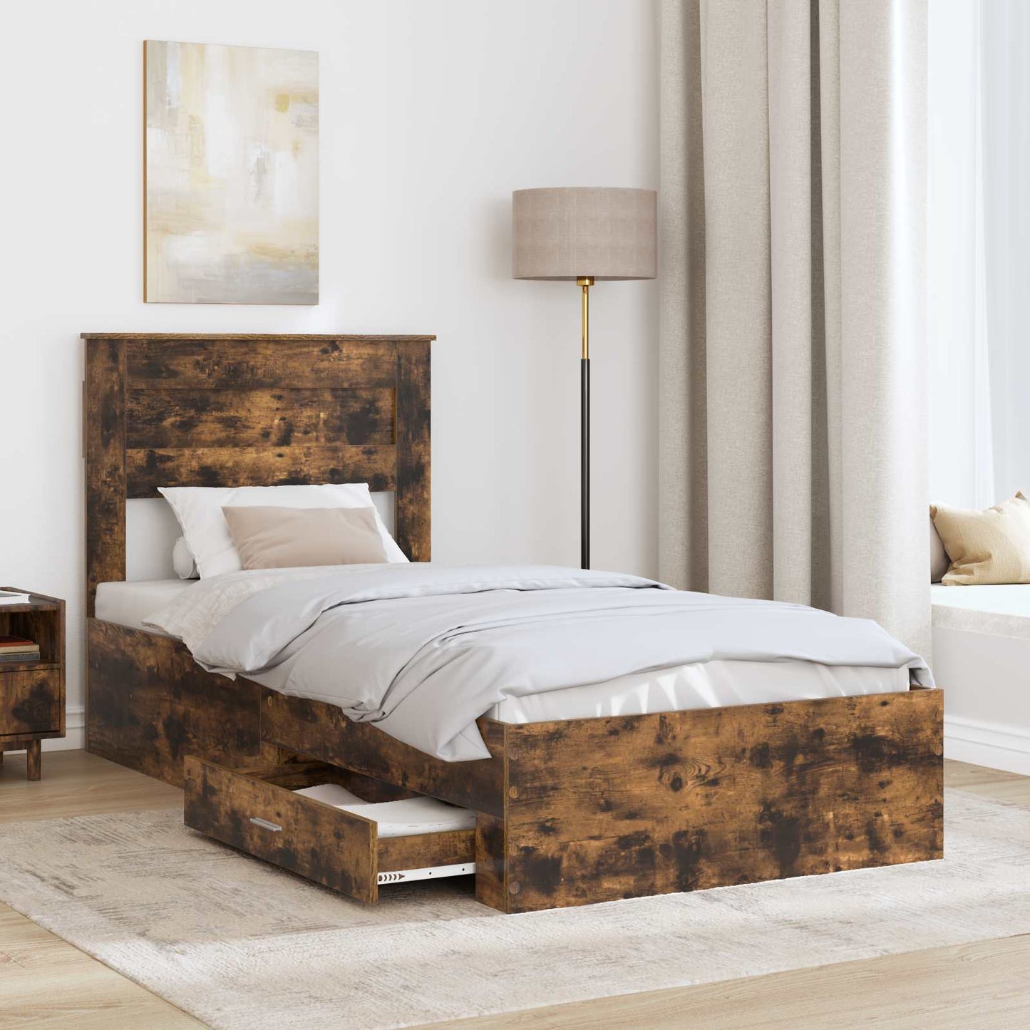 Struttura del letto Rovere Affumicato e Argento 75 x 190 cm | homemem39
