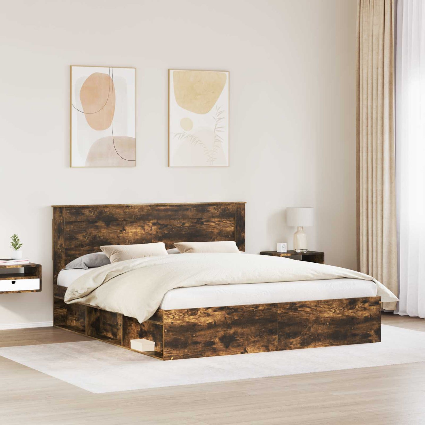Struttura del letto Rovere fumé 200 x 200 cm Pino massello | homemem39