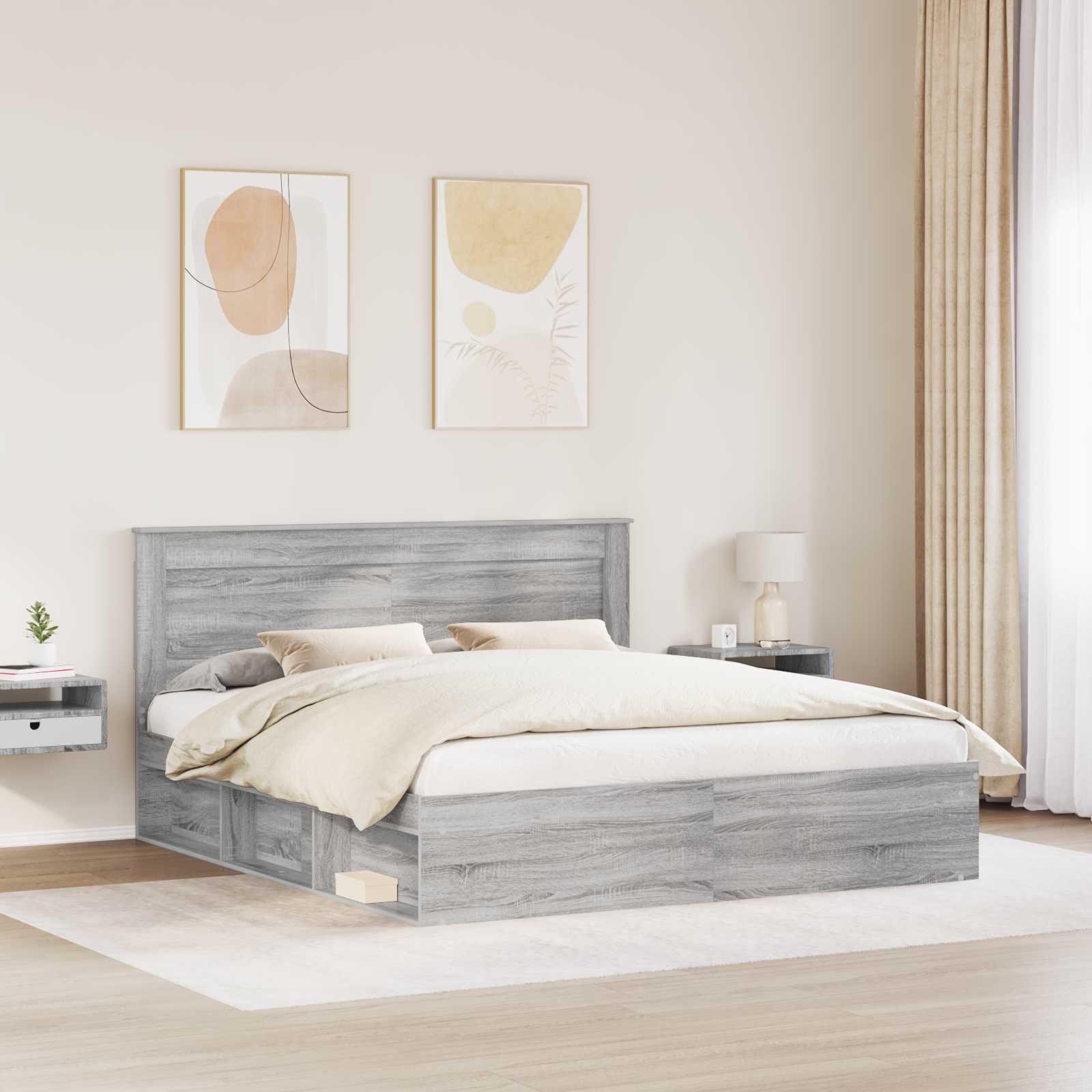 Struttura del letto Grigio Sonoma 200 x 200 cm Pino massello | homemem39