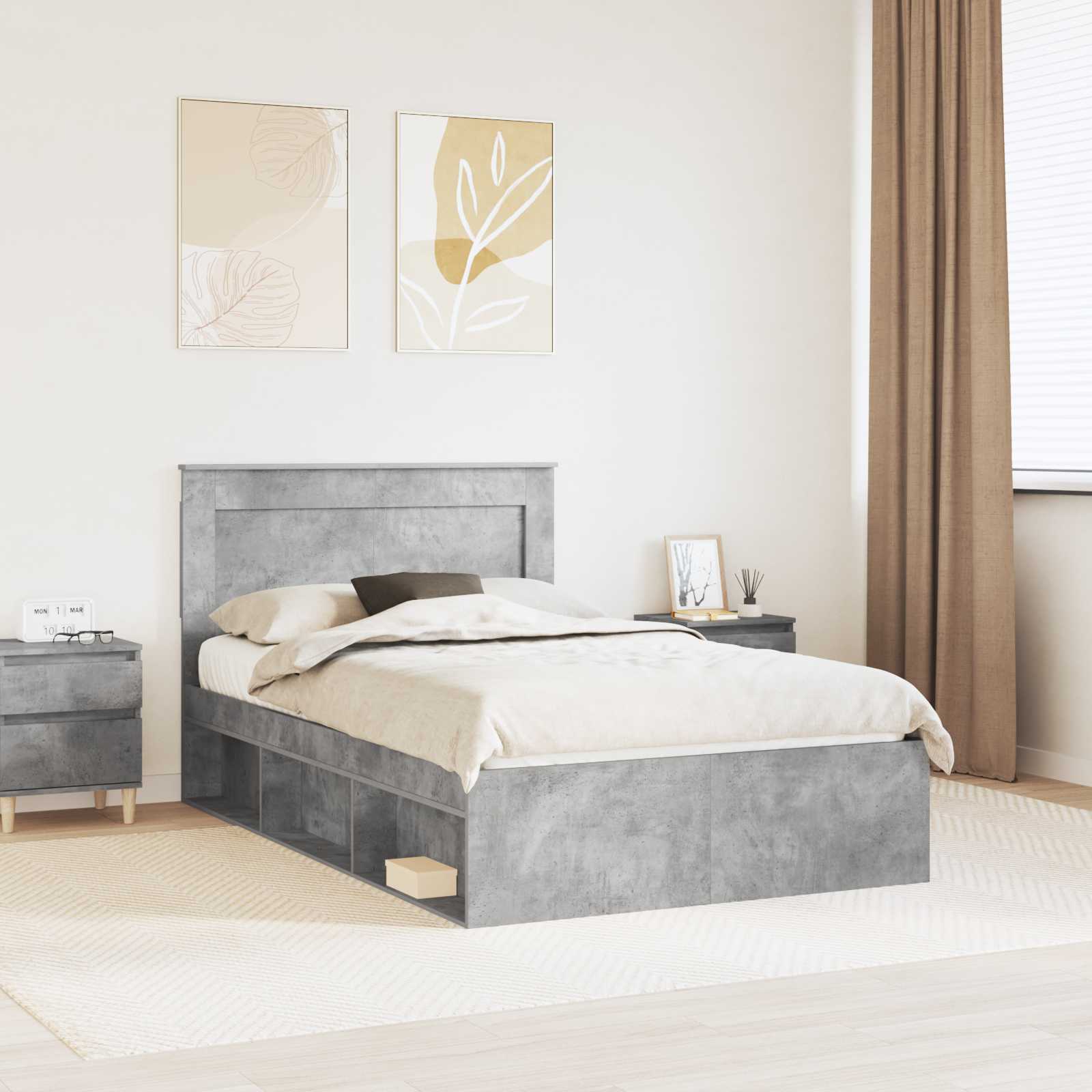 Struttura del letto Grigio Concretè 135 x 190 cm Pino massello | homemem39