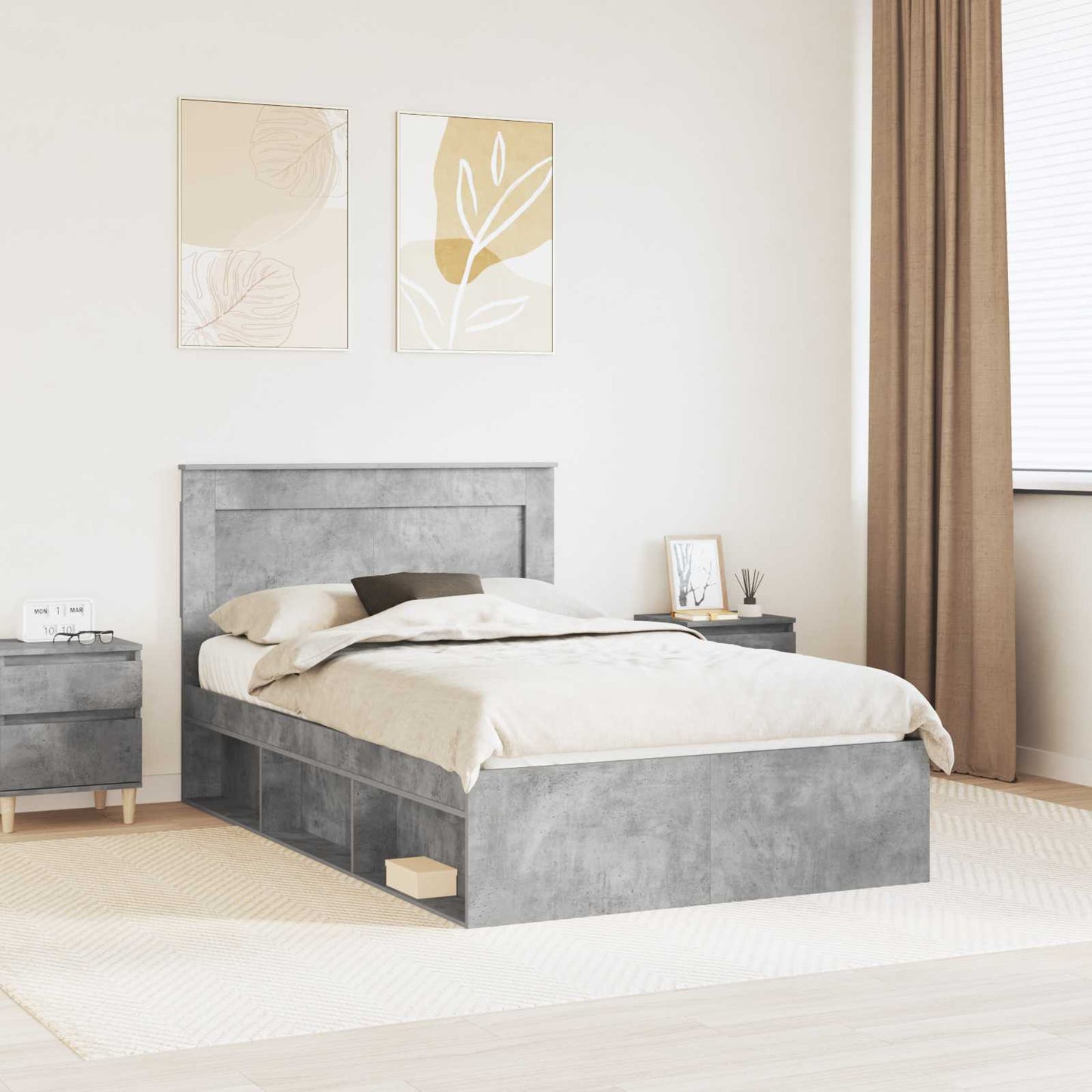 Struttura del letto Calcestruzzo 120 x 190 cm Pino massello | homemem39