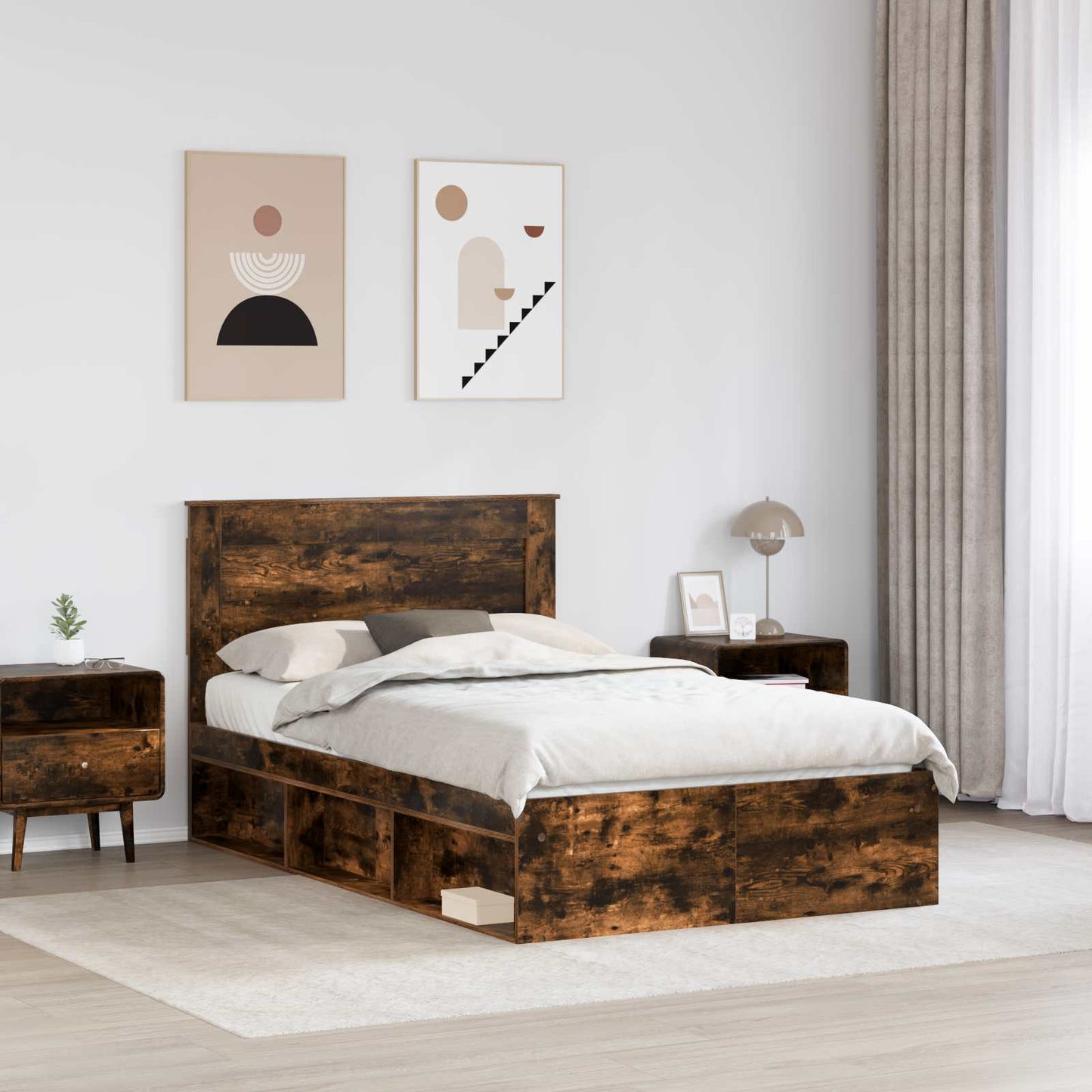 Struttura del letto Rovere fumé 120 x 190 cm Pino massello | homemem39