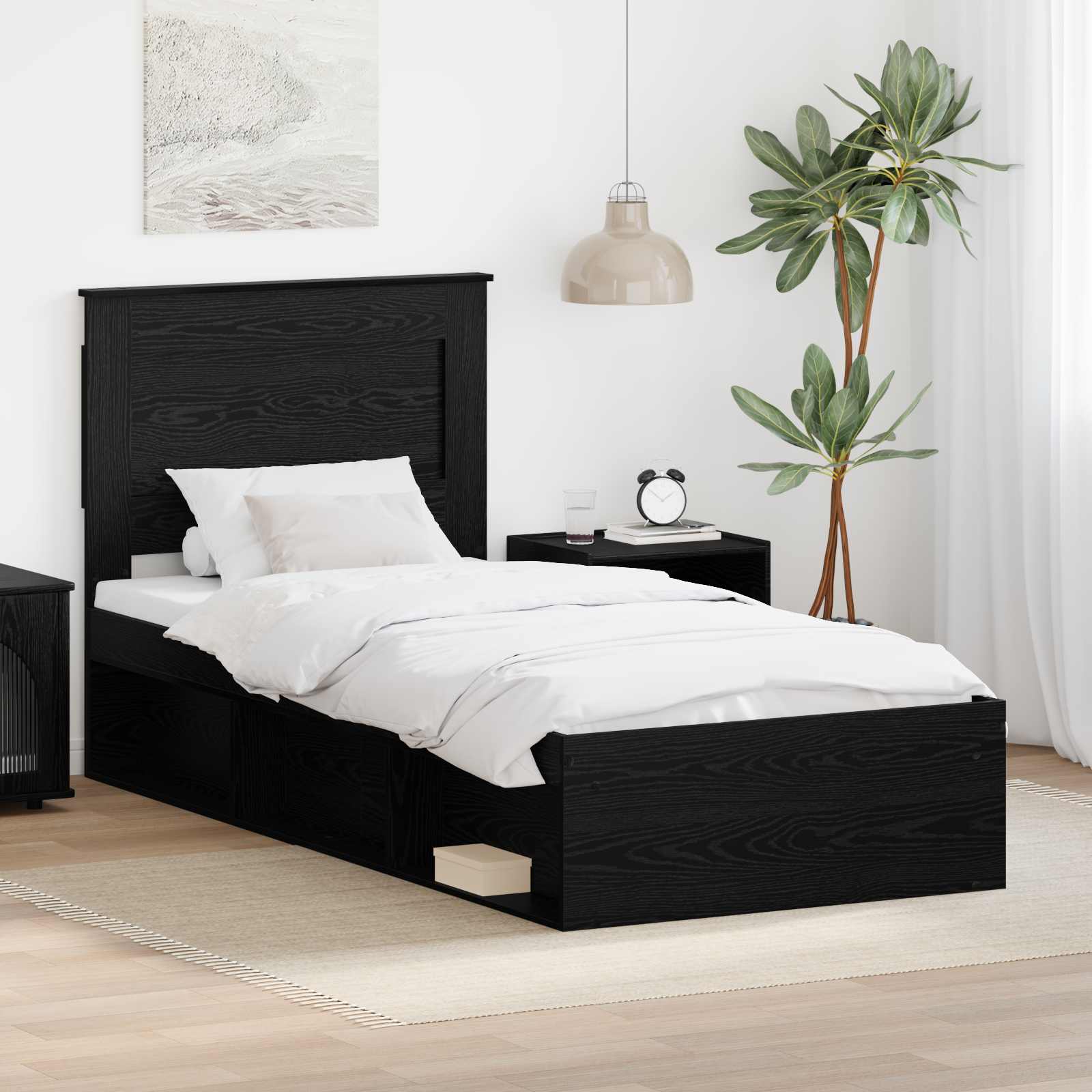 Struttura del letto con testiera Nero 75 x 190 cm Pino massello | homemem39