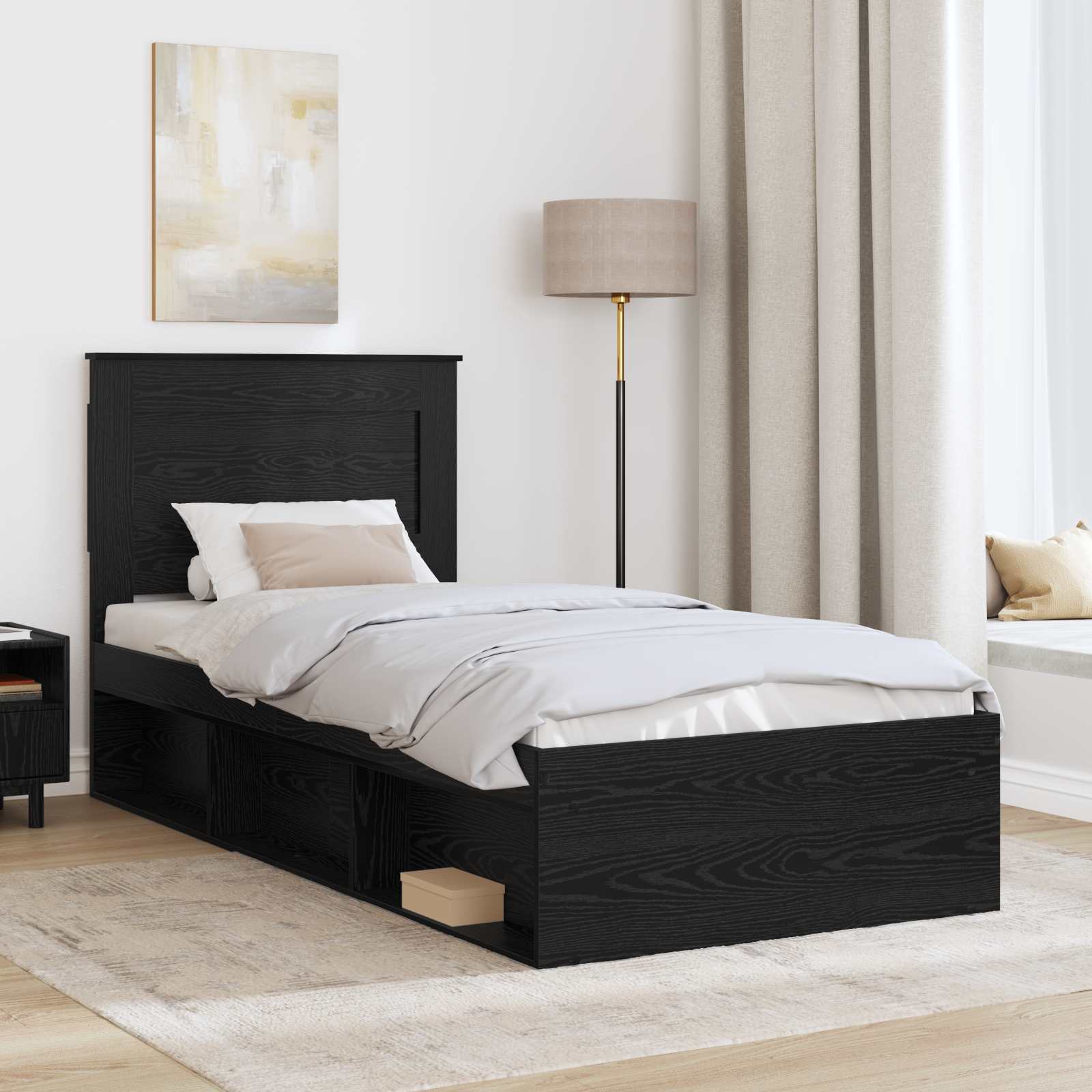 Struttura del letto con testiera Nero 75 x 190 cm Pino massello | homemem39