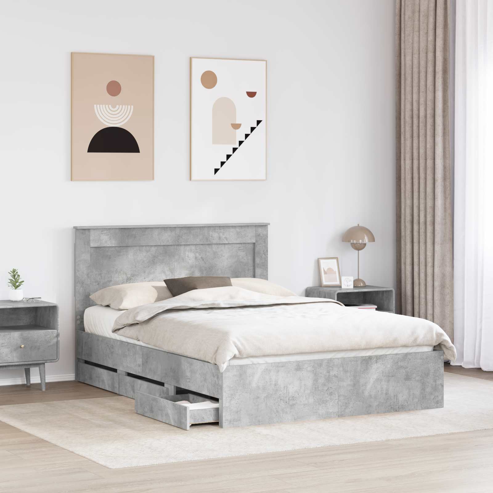 Struttura del letto con cassetto Grigio cemento 140 x 200 cm | homemem39