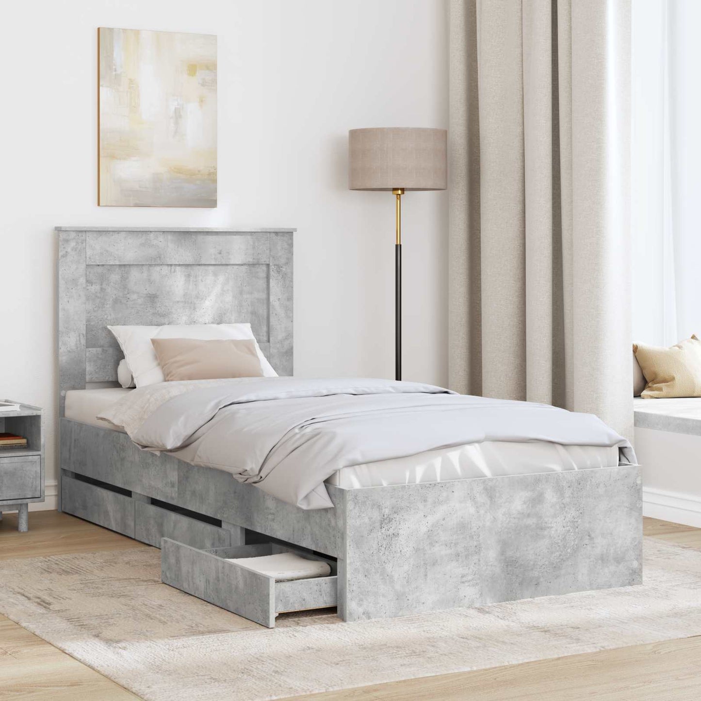 Struttura del letto con cassetto Grigio cemento 75 x 190 cm