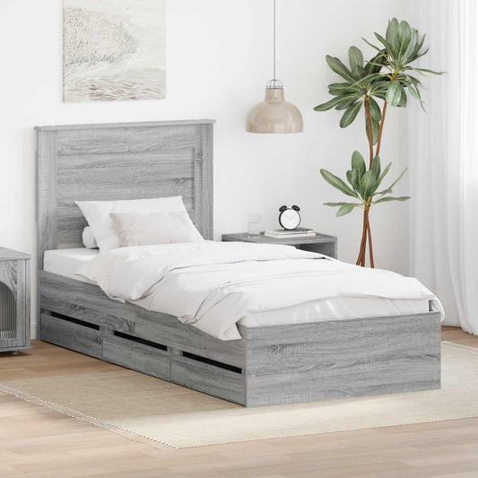 Struttura del letto con cassetto Grigio Sonoma 75 x 190 cm | homemem39