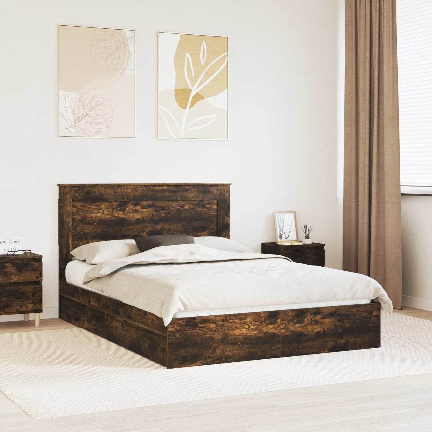 Letto con Contenitore con testiera Rovere fumé 160 x 200 cm | homemem39