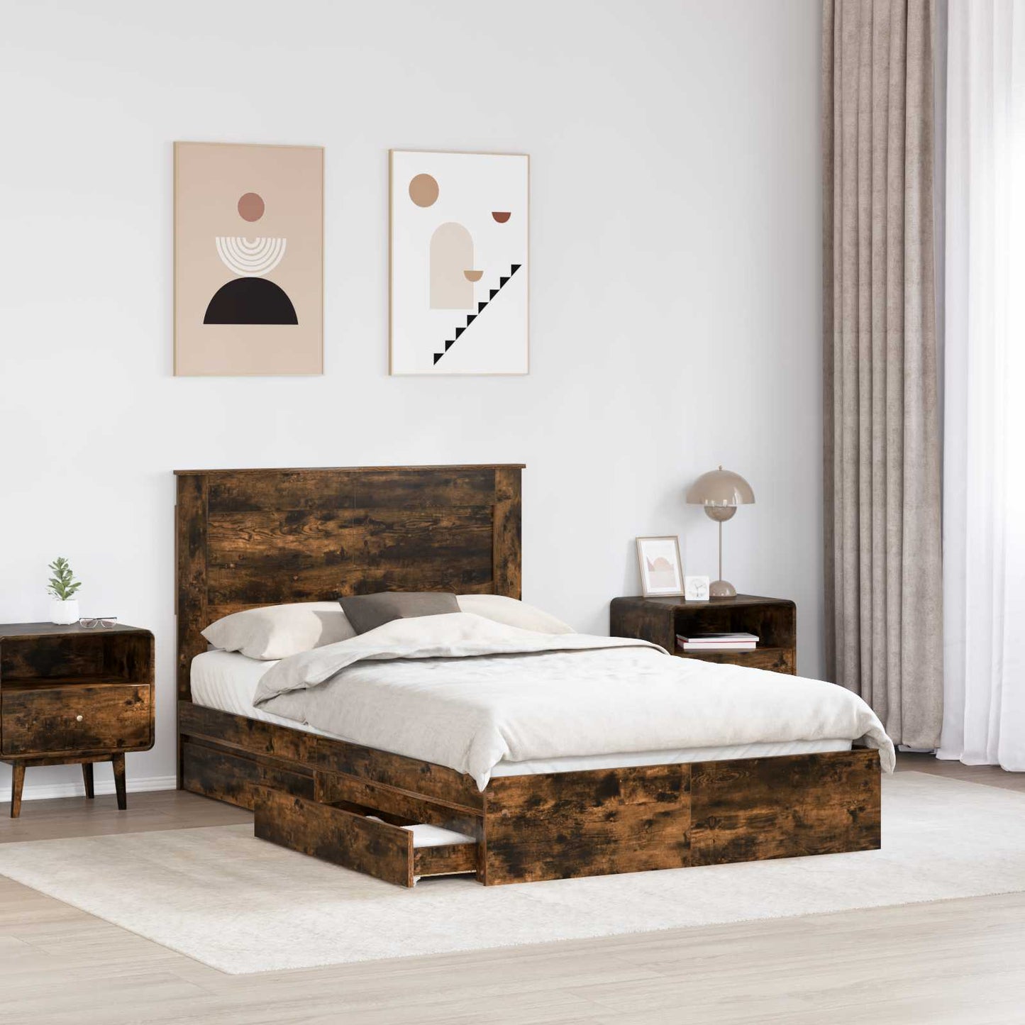 Letto con Contenitore con testiera Rovere fumé 135 x 190 cm | homemem39