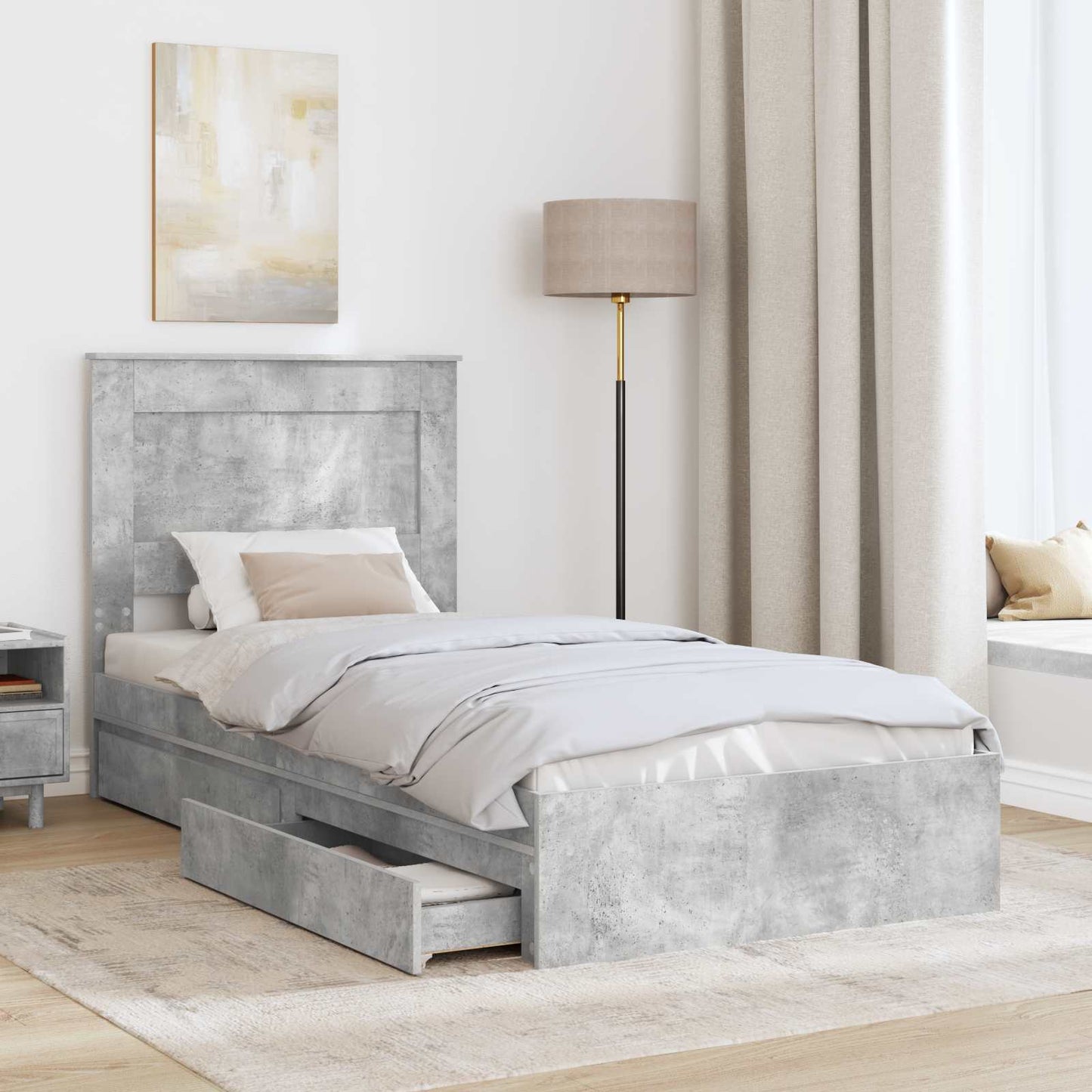Letto con Contenitore con testiera Grigio cemento 90 x 190 cm | homemem39