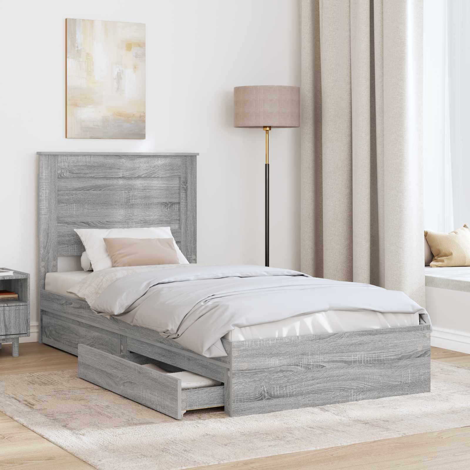 Letto con Contenitore con testiera Grigio Sonoma 75 x 190 cm | homemem39