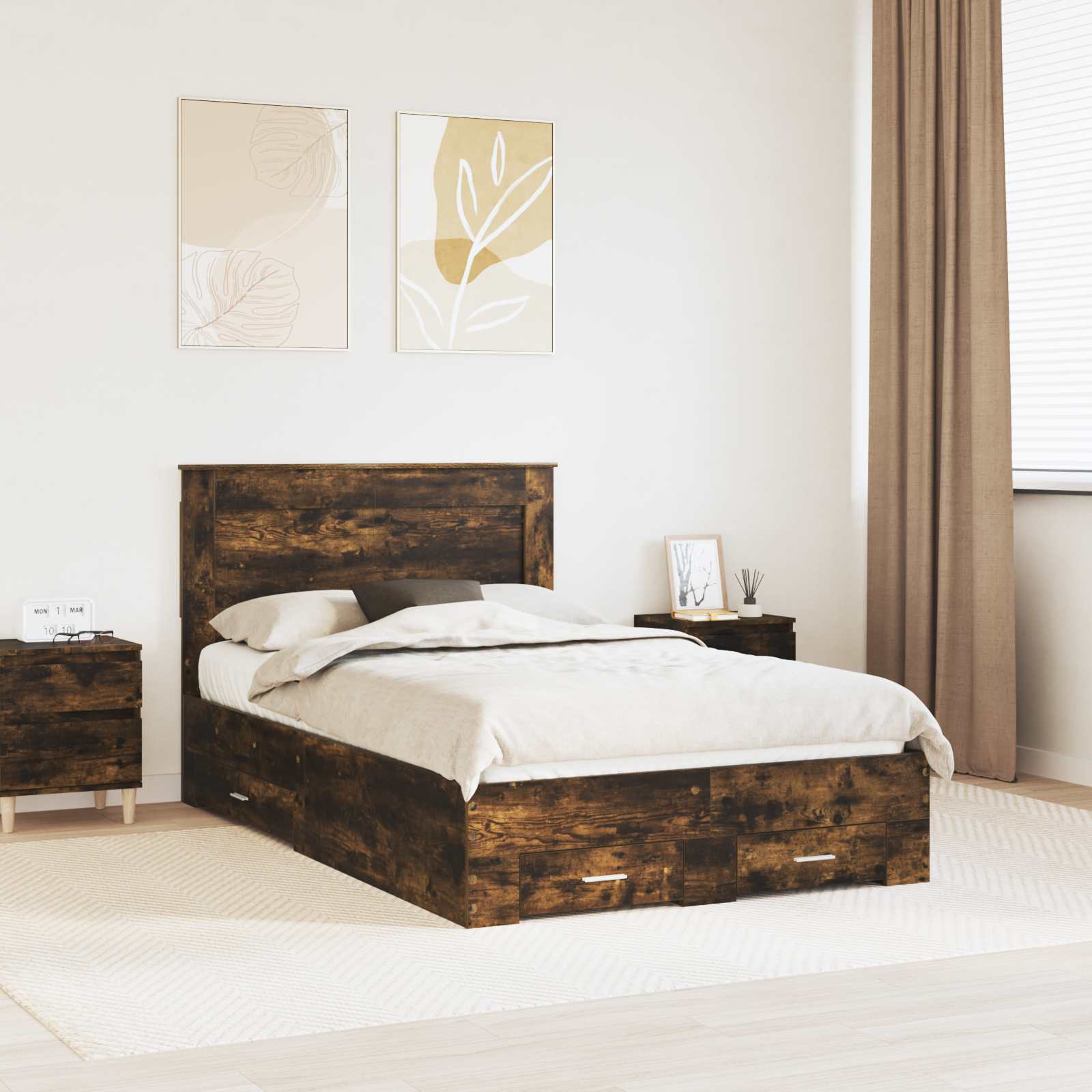 Struttura del letto Rovere fumé 135 x 190 cm Legno multistrato | homemem39