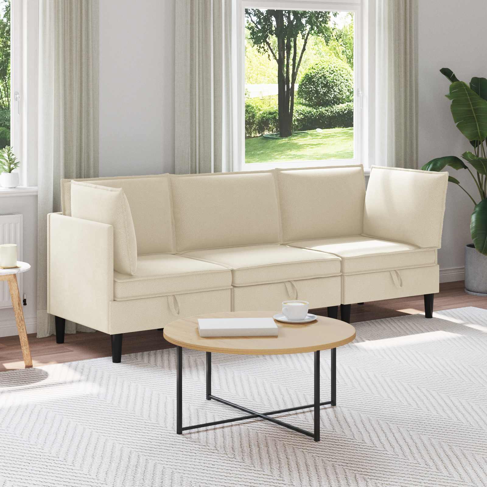 Set di mobili per il soggiorno 3 pcs Crema Tessuto | homemem39