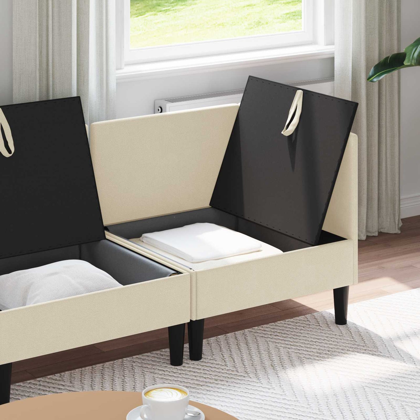 Set di mobili per il soggiorno 3 pcs Crema Tessuto | homemem39