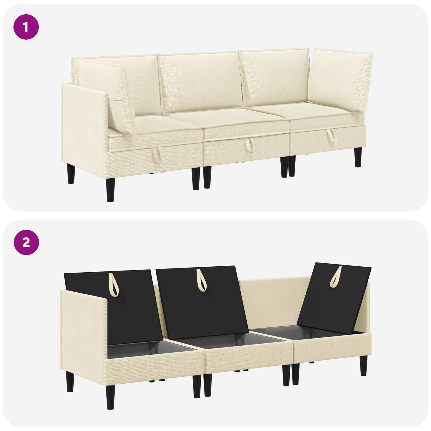 Set di mobili per il soggiorno 3 pcs Crema Tessuto | homemem39
