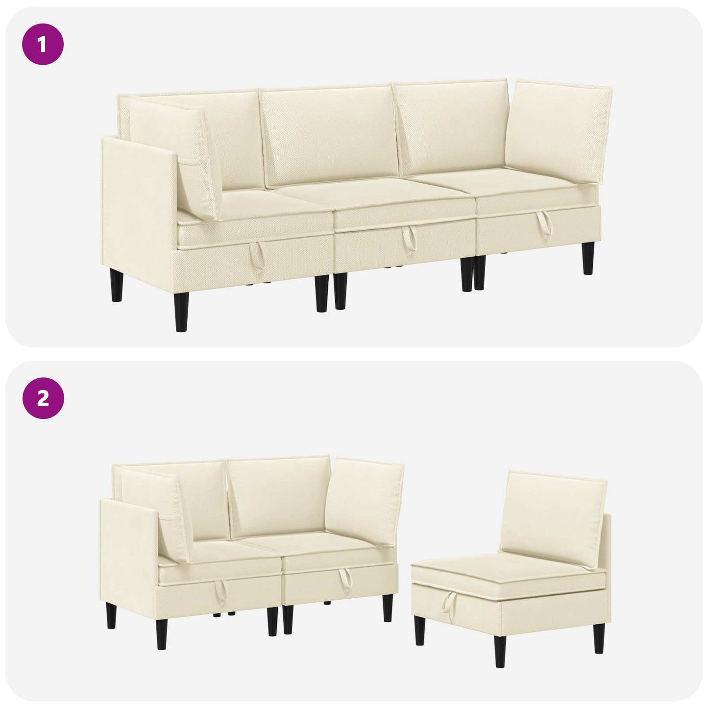 Set di mobili per il soggiorno 3 pcs Crema Tessuto | homemem39