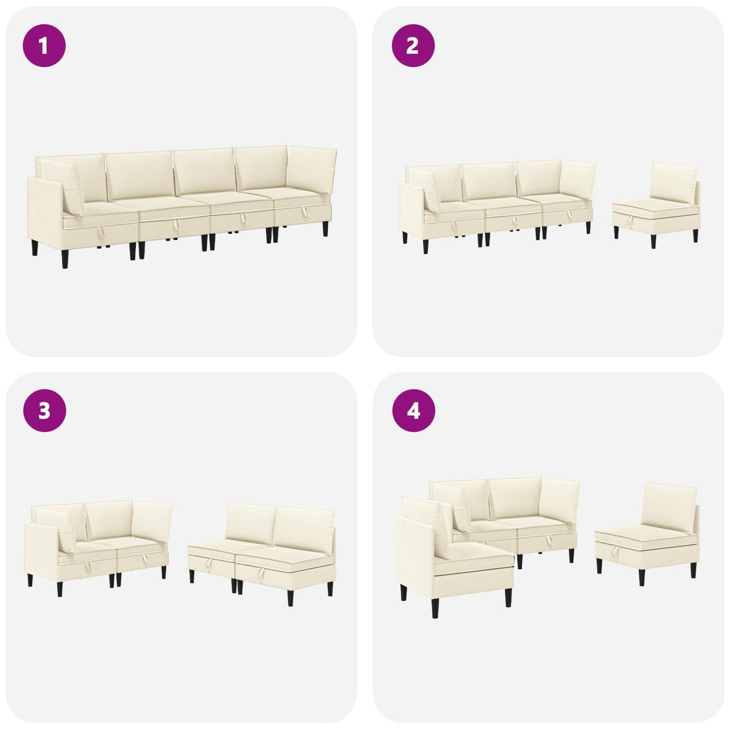 Set di mobili per il soggiorno 4 pcs Crema Tessuto | homemem39