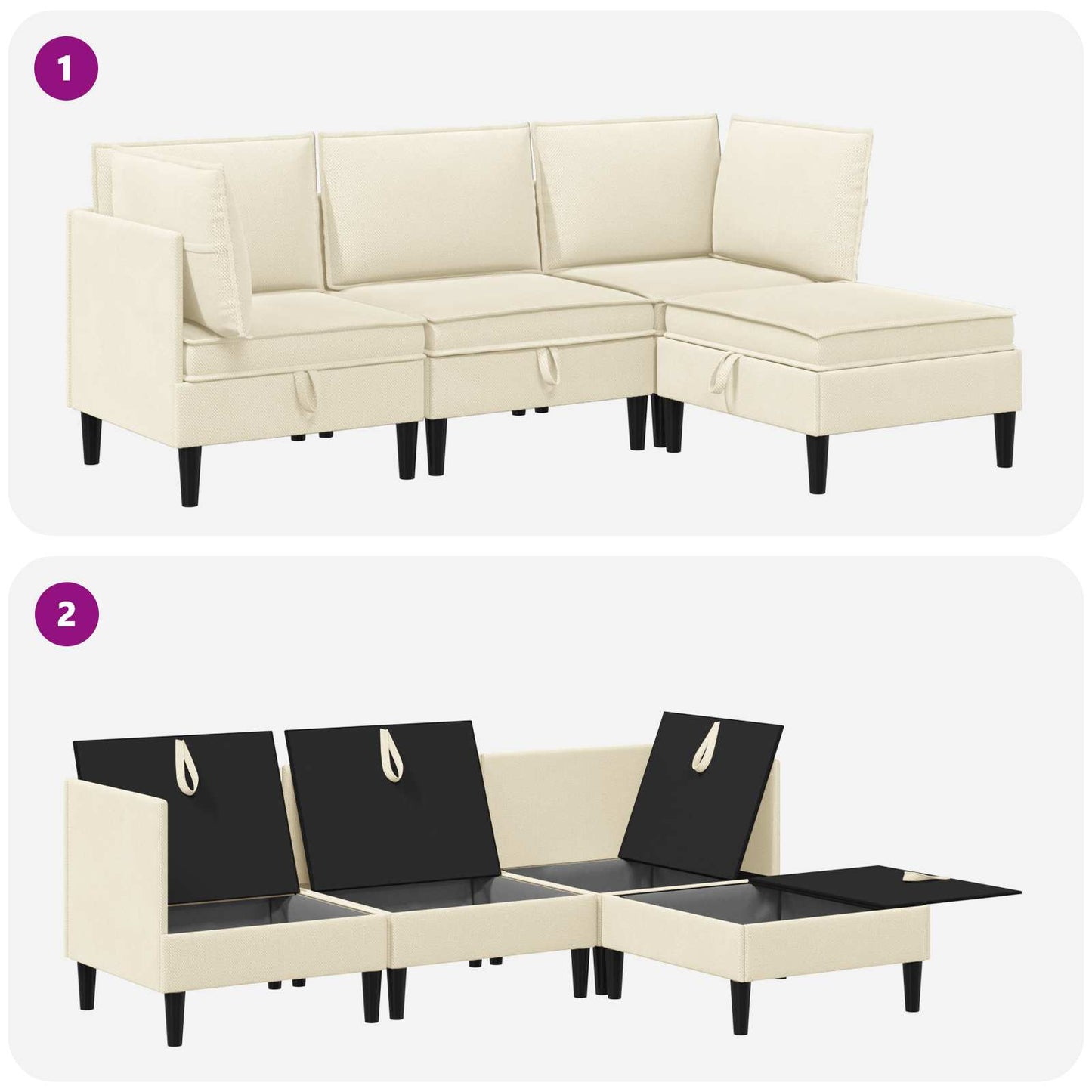 Set di mobili per il soggiorno 4 pz Crema Tessuto