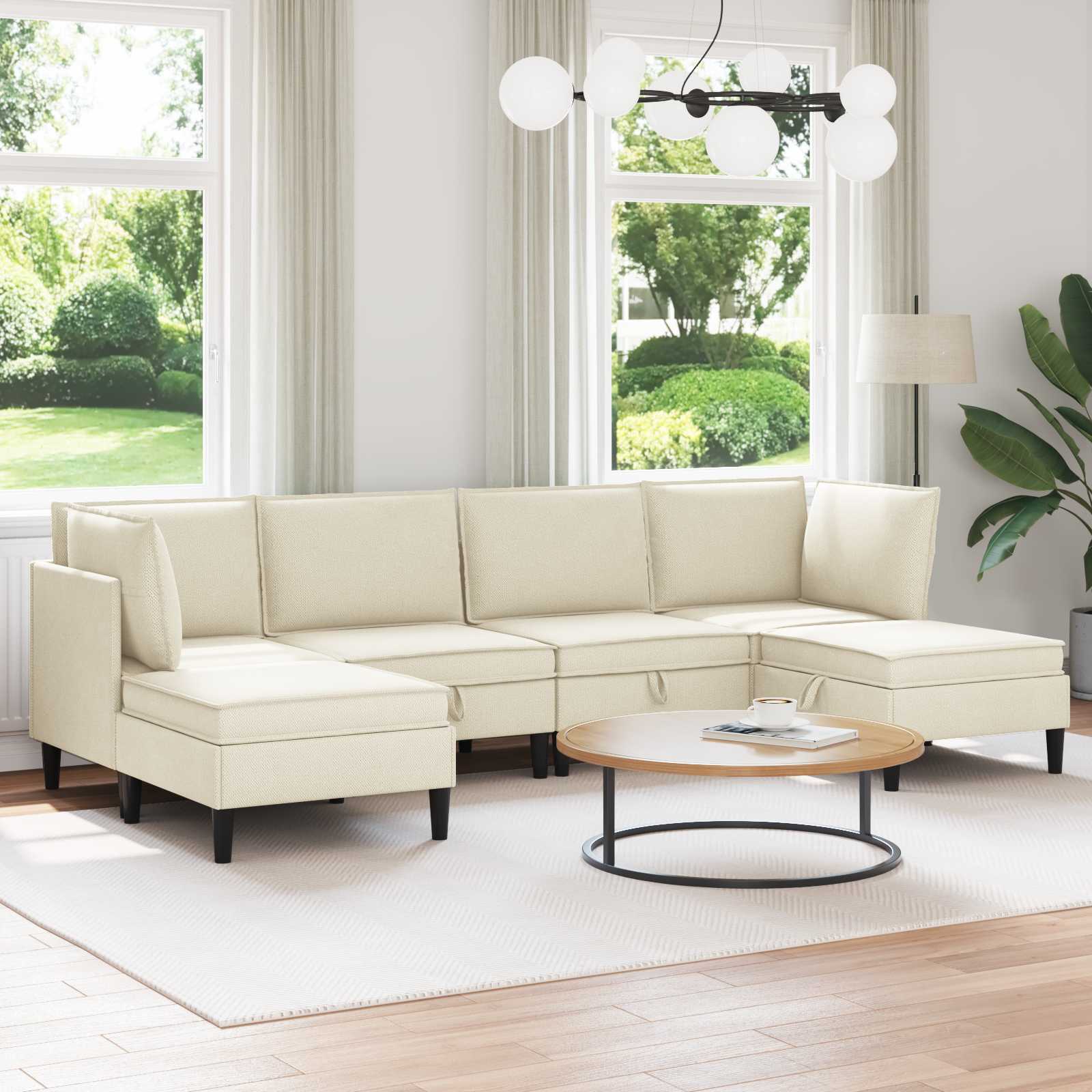 Set di mobili per il soggiorno 6 pcs Crema Tessuto | homemem39