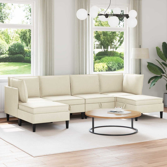 Set di mobili per il soggiorno 6 pcs Crema Tessuto | homemem39