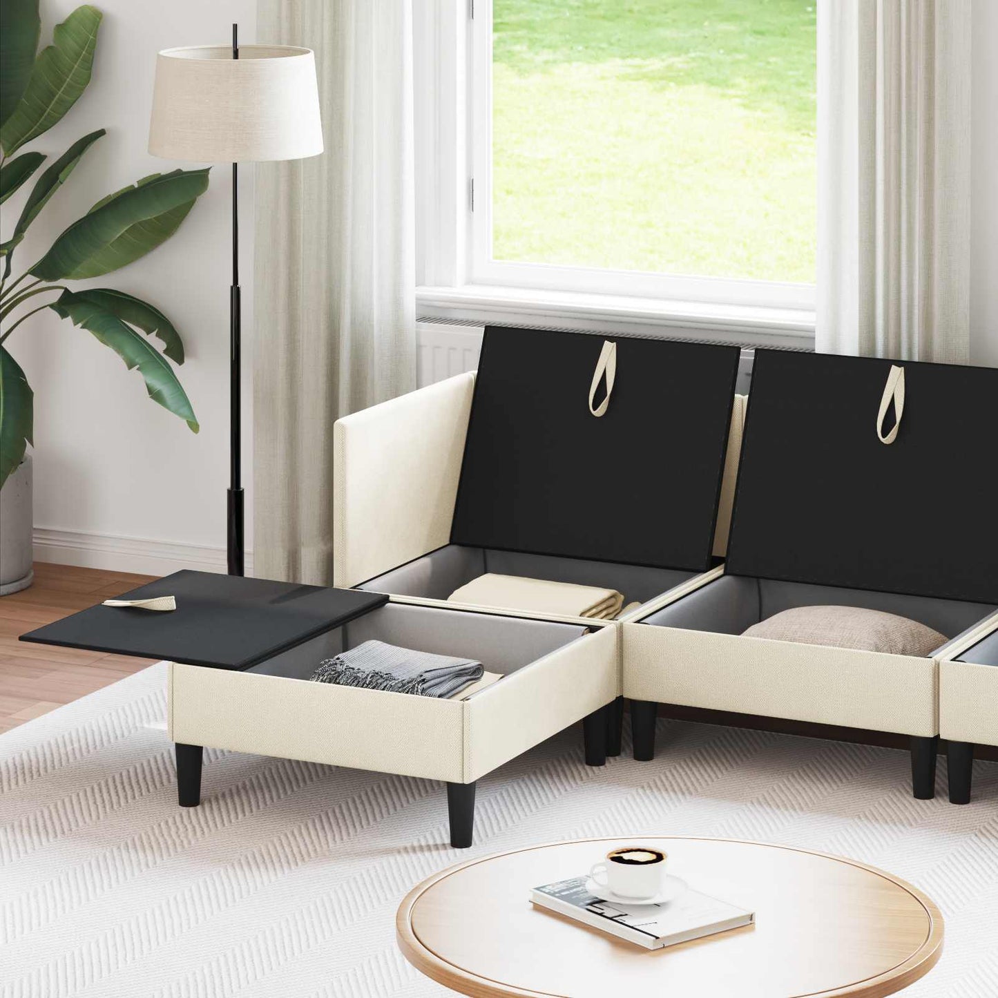 Set di mobili per il soggiorno 6 pcs Crema Tessuto | homemem39