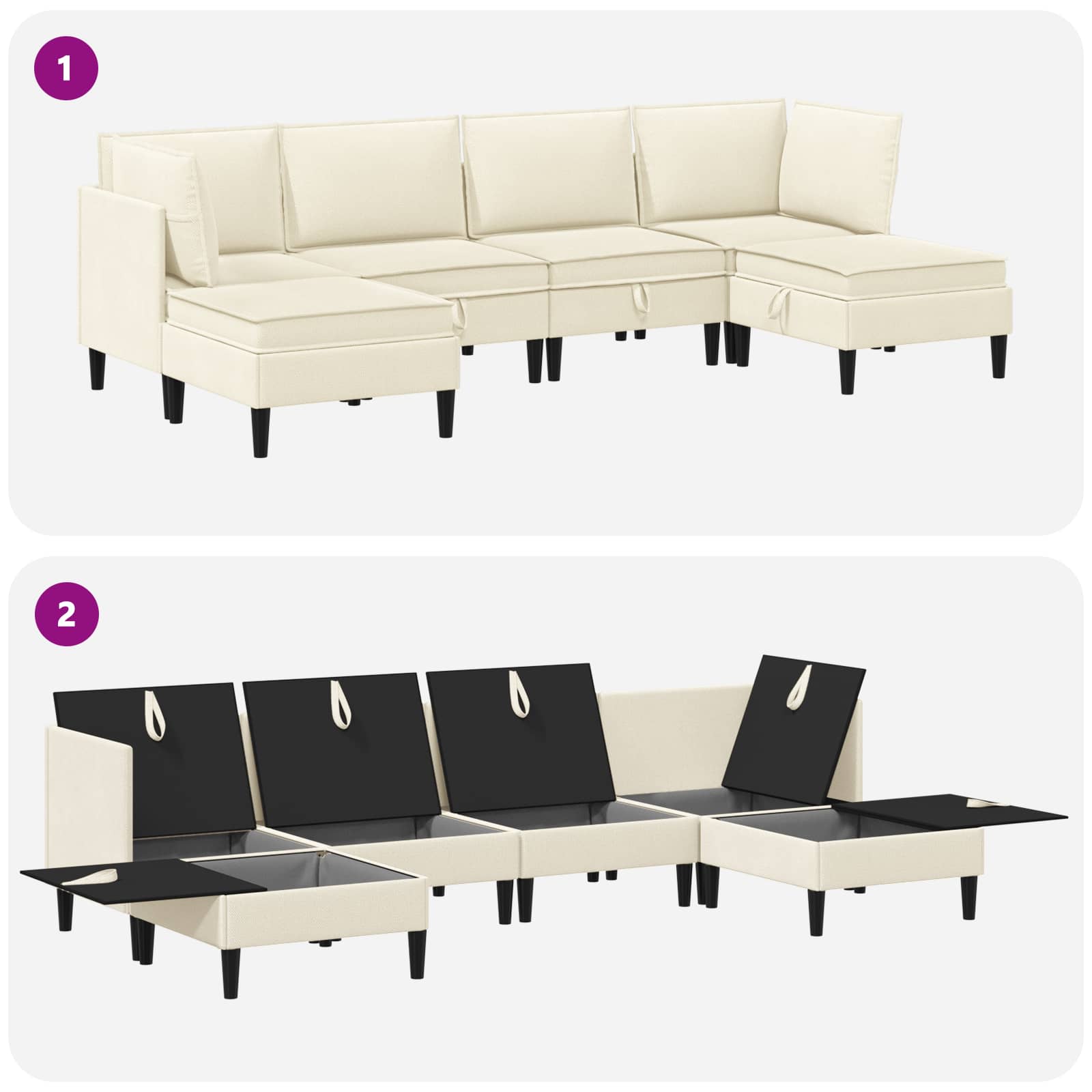 Set di mobili per il soggiorno 6 pcs Crema Tessuto | homemem39