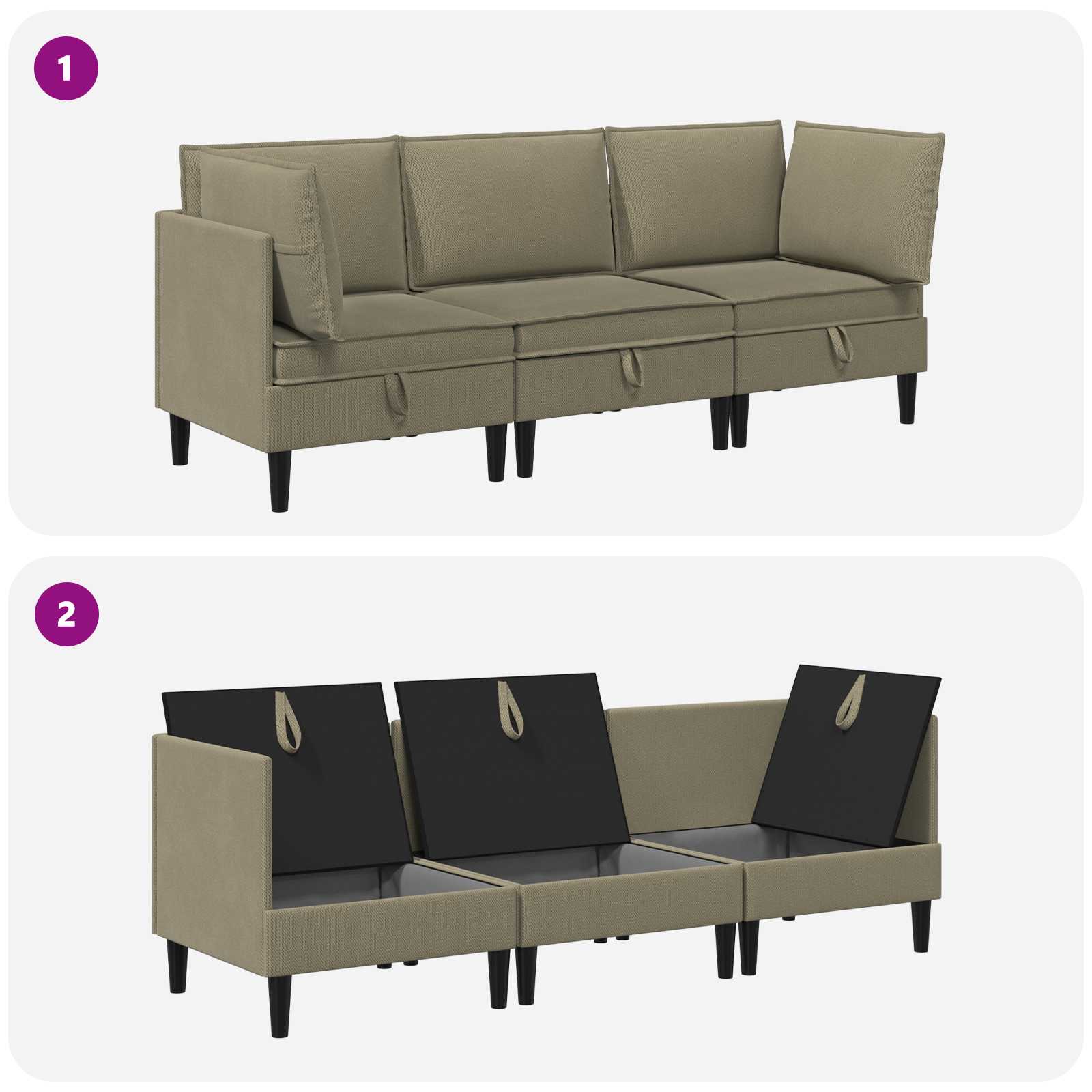 Set di mobili per il soggiorno 3 pcs Cachi Tessuto | homemem39