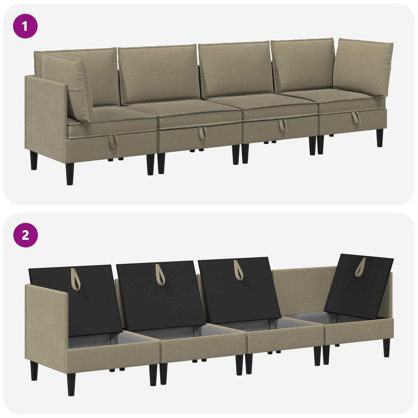 Set di mobili per il soggiorno 4 pcs Cachi Tessuto | homemem39