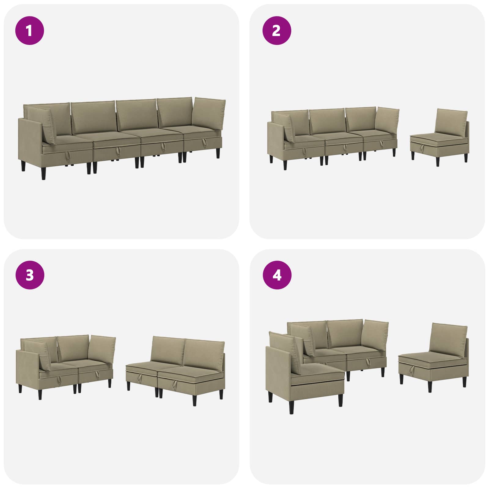 Set di mobili per il soggiorno 4 pcs Cachi Tessuto | homemem39