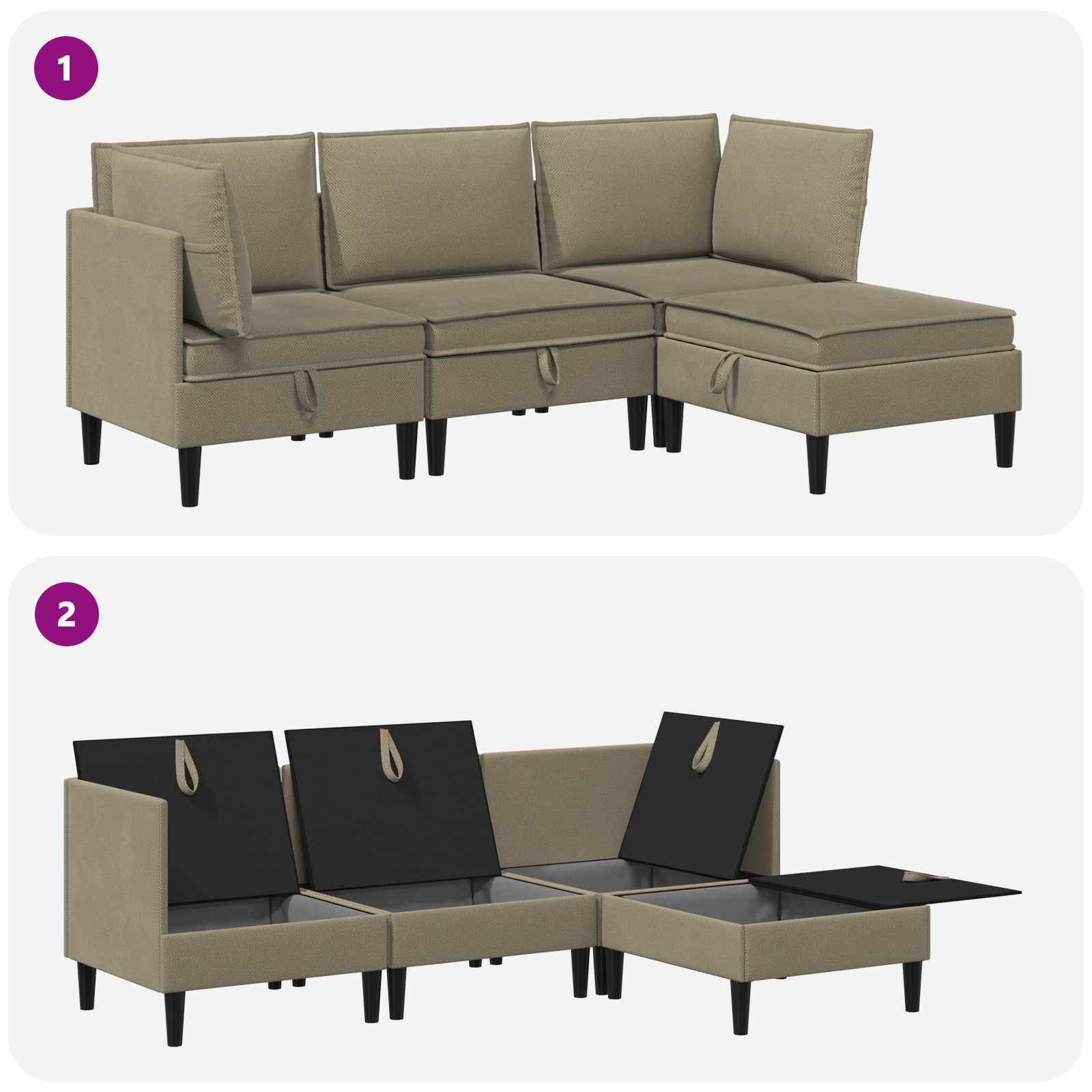 Set di mobili per il soggiorno 4 pcs Cachi Tessuto | homemem39