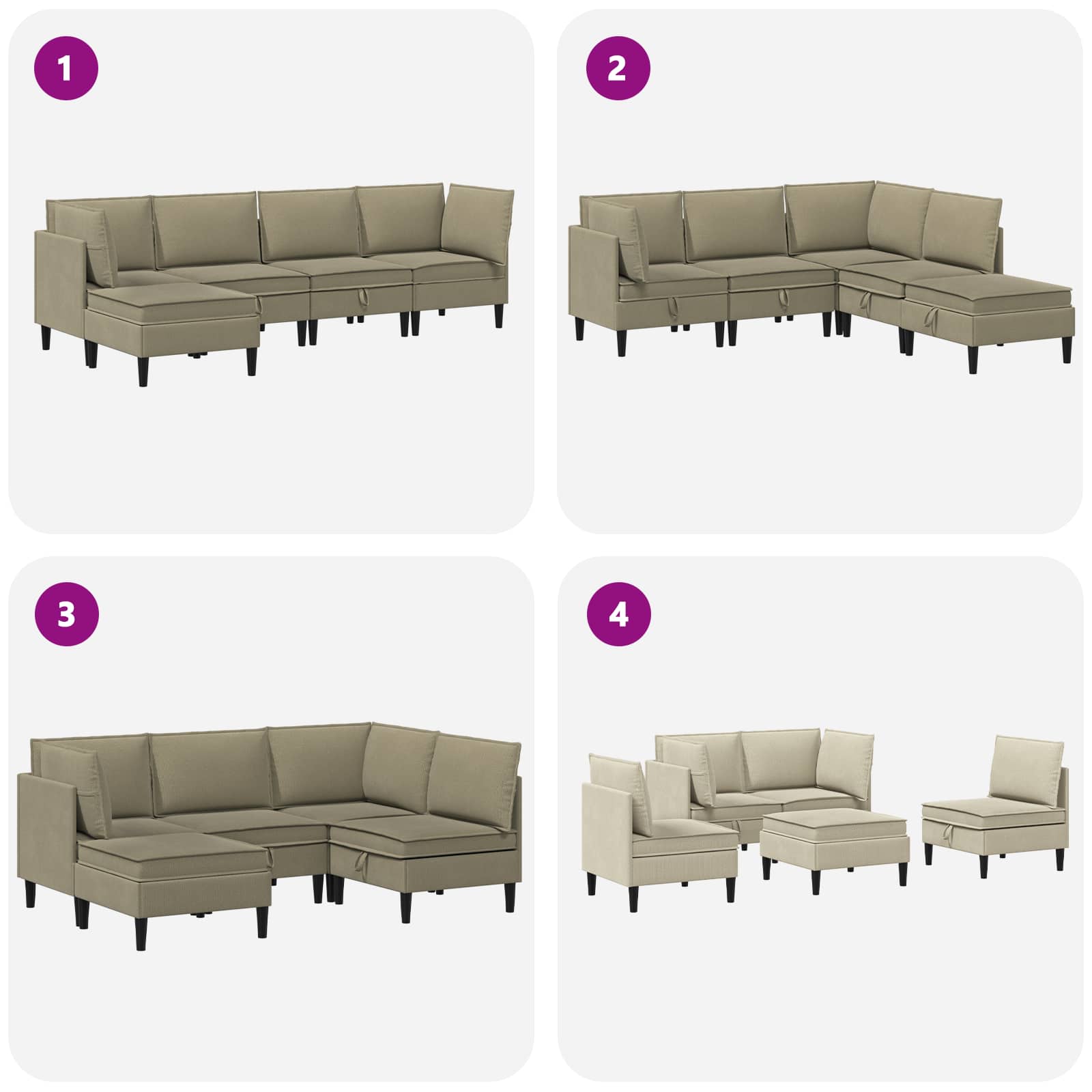 Set di mobili per il soggiorno 5 pcs Cachi Tessuto | homemem39