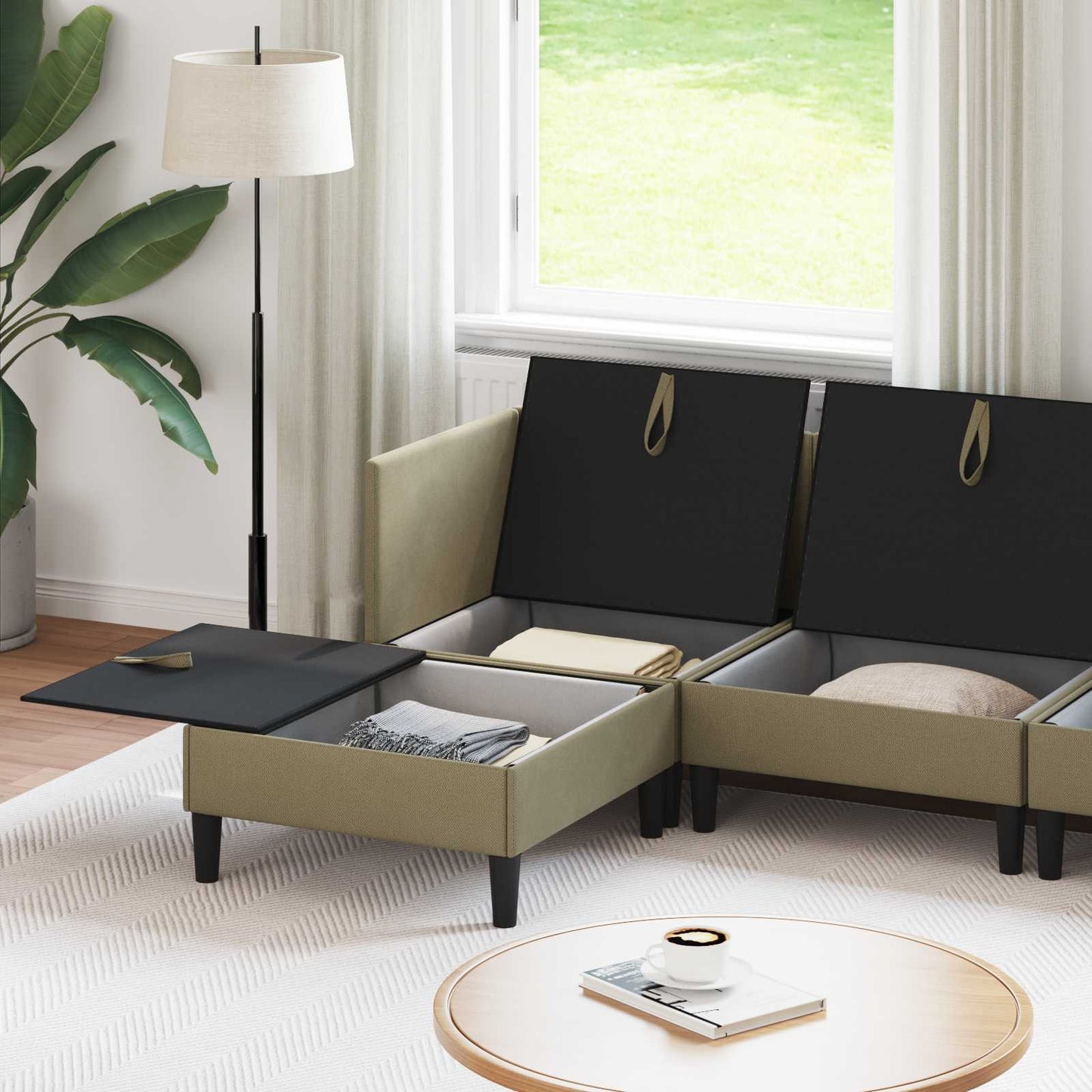 Set di mobili per il soggiorno 6 pcs Cachi Tessuto | homemem39