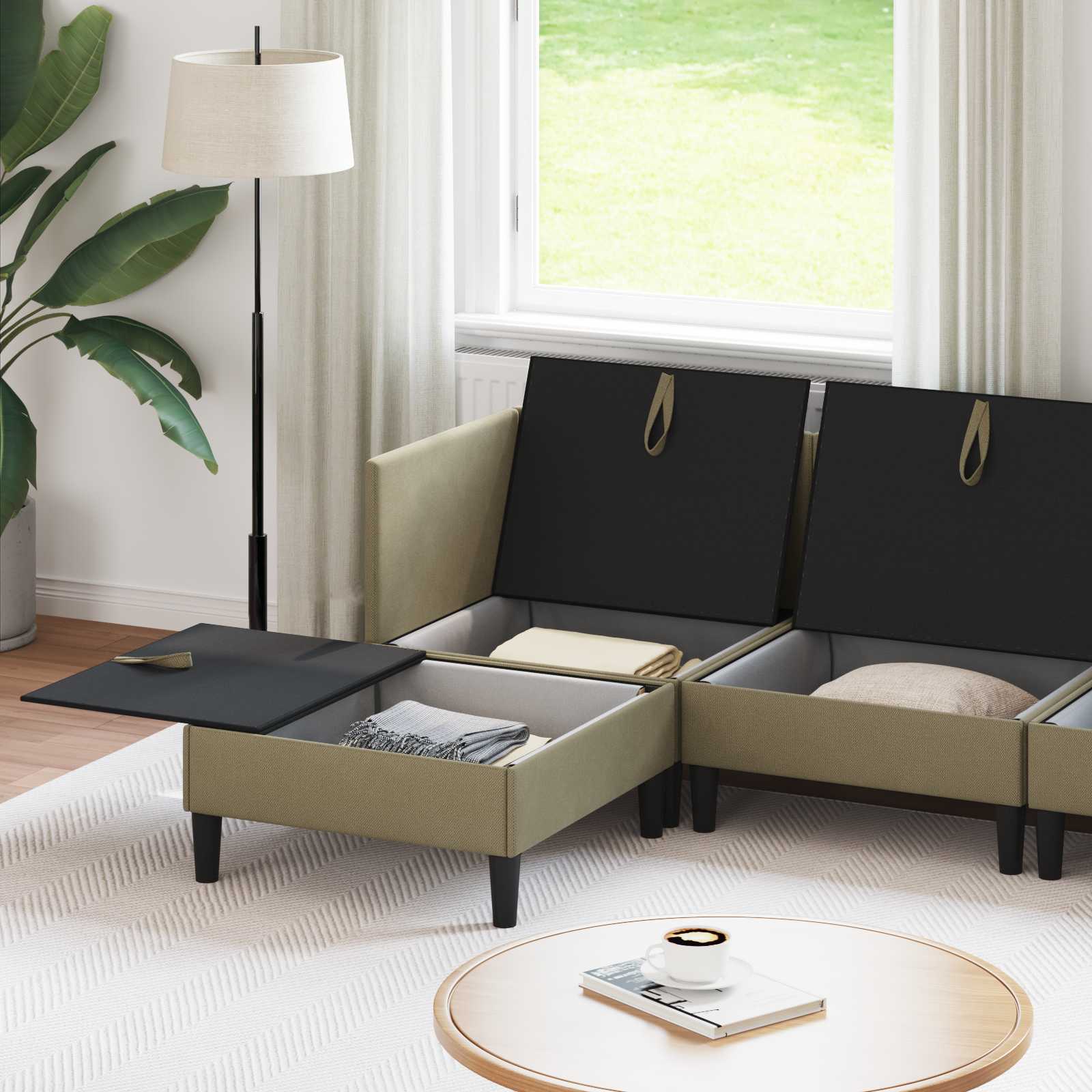 Set di mobili per il soggiorno 6 pcs Cachi Tessuto | homemem39