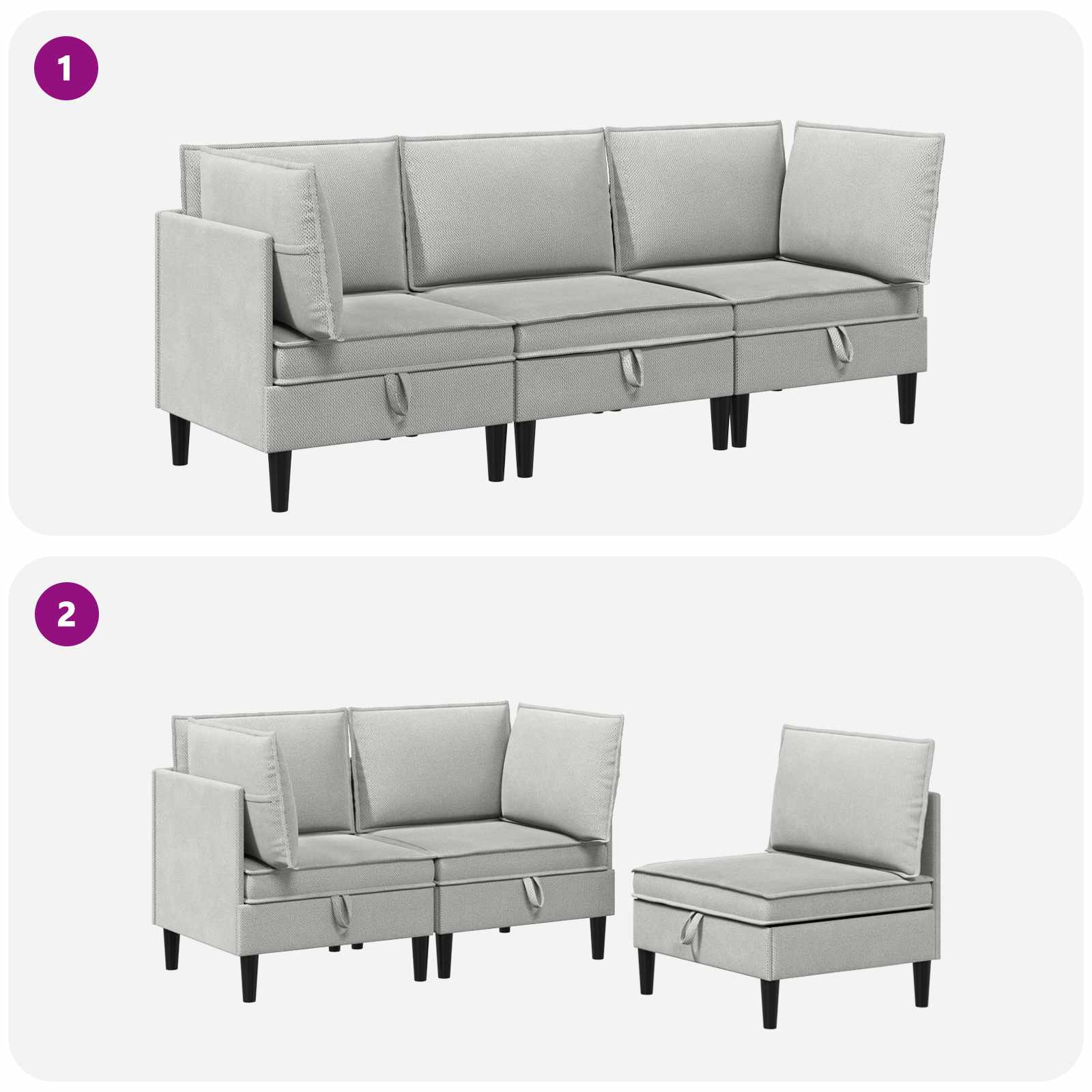Set di mobili per il soggiorno 3 pcs Grigio chiaro Tessuto | homemem39