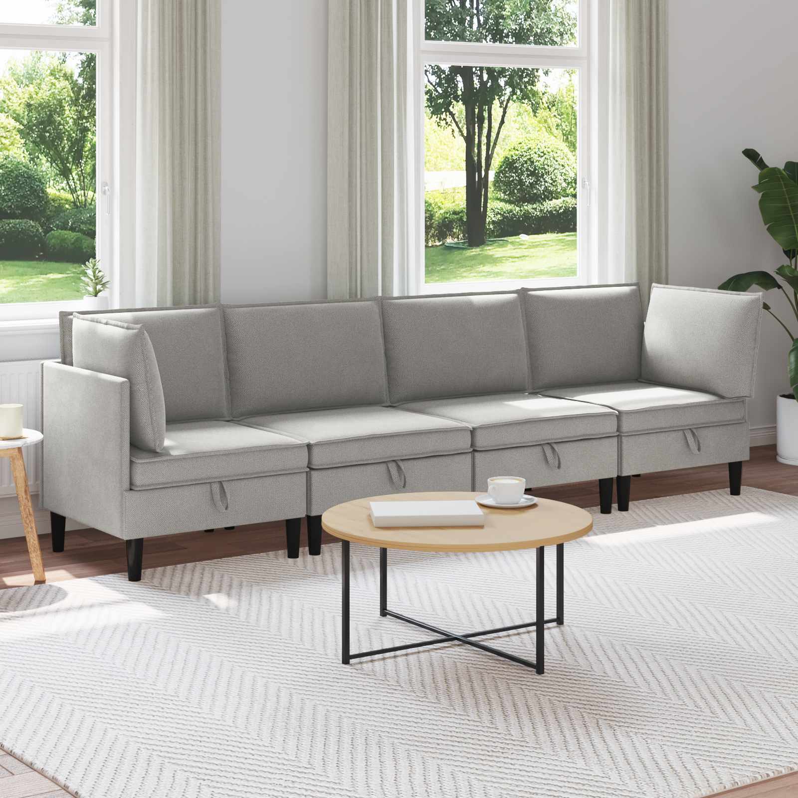 Set di mobili per il soggiorno 4 pcs Grigio chiaro Tessuto | homemem39