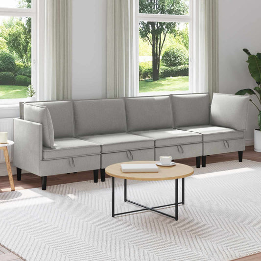 Set di mobili per il soggiorno 4 pcs Grigio chiaro Tessuto | homemem39