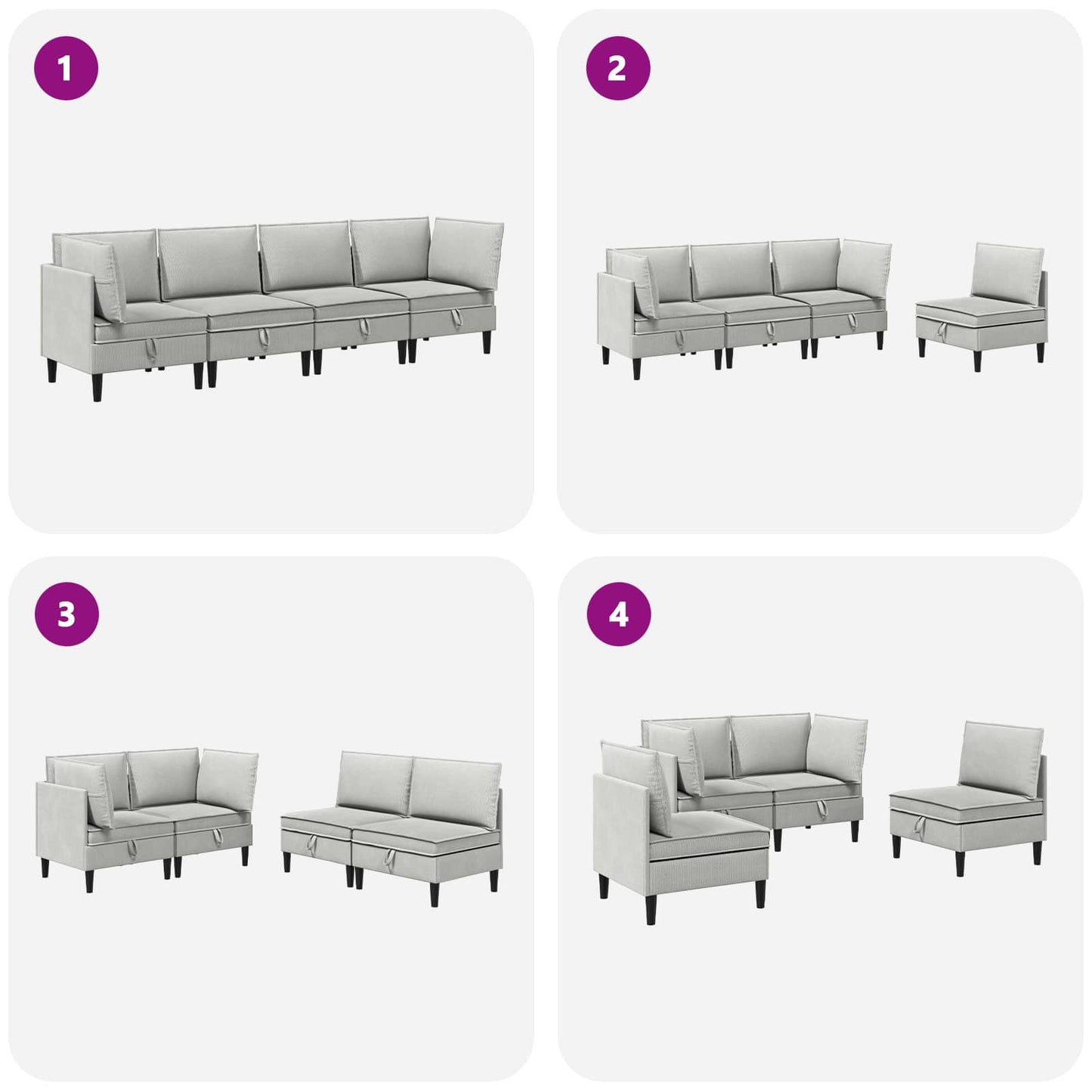 Set di mobili per il soggiorno 4 pcs Grigio chiaro Tessuto | homemem39