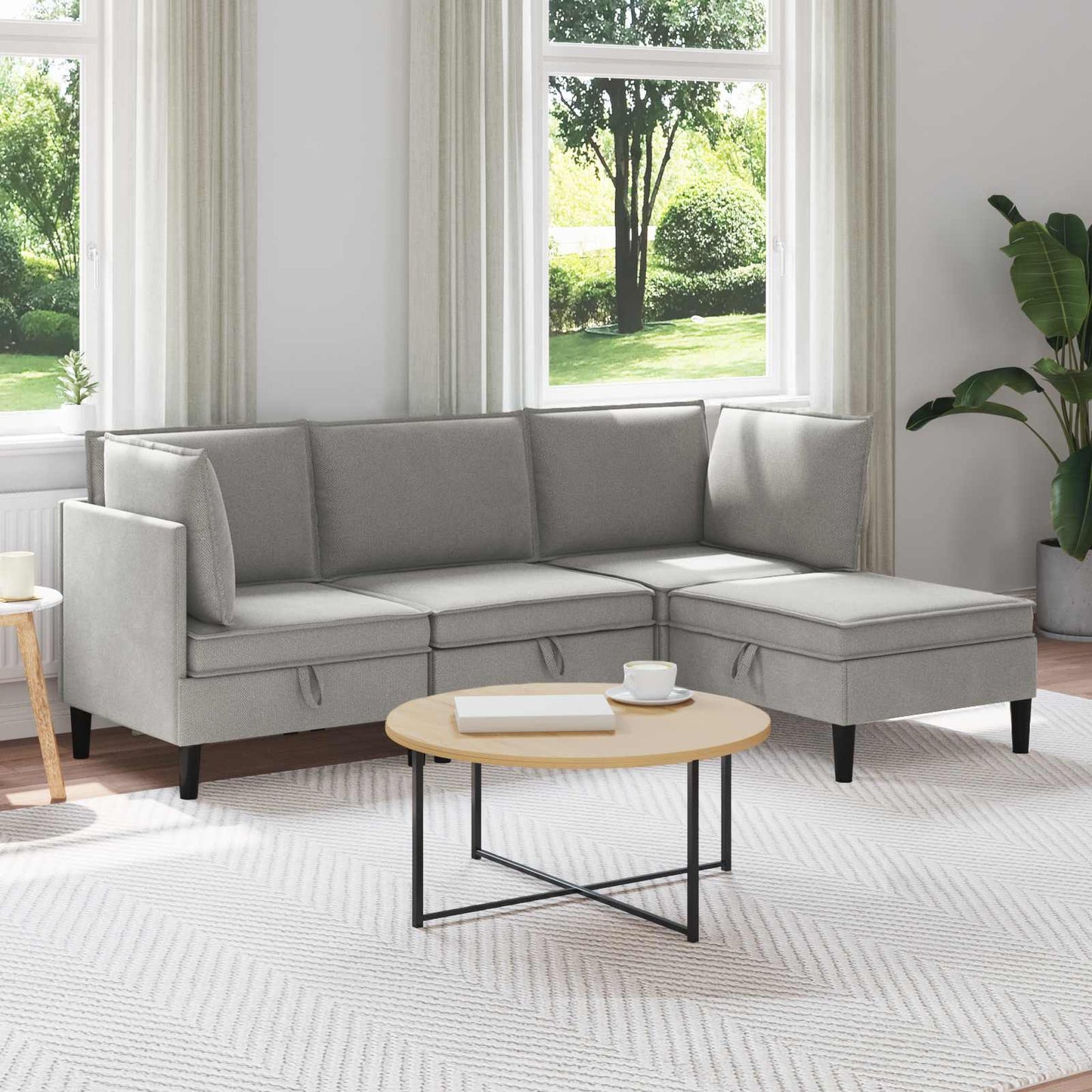 Set di mobili per il soggiorno 4 pcs Grigio chiaro Tessuto | homemem39