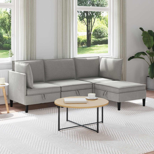 Set di mobili per il soggiorno 4 pcs Grigio chiaro Tessuto | homemem39
