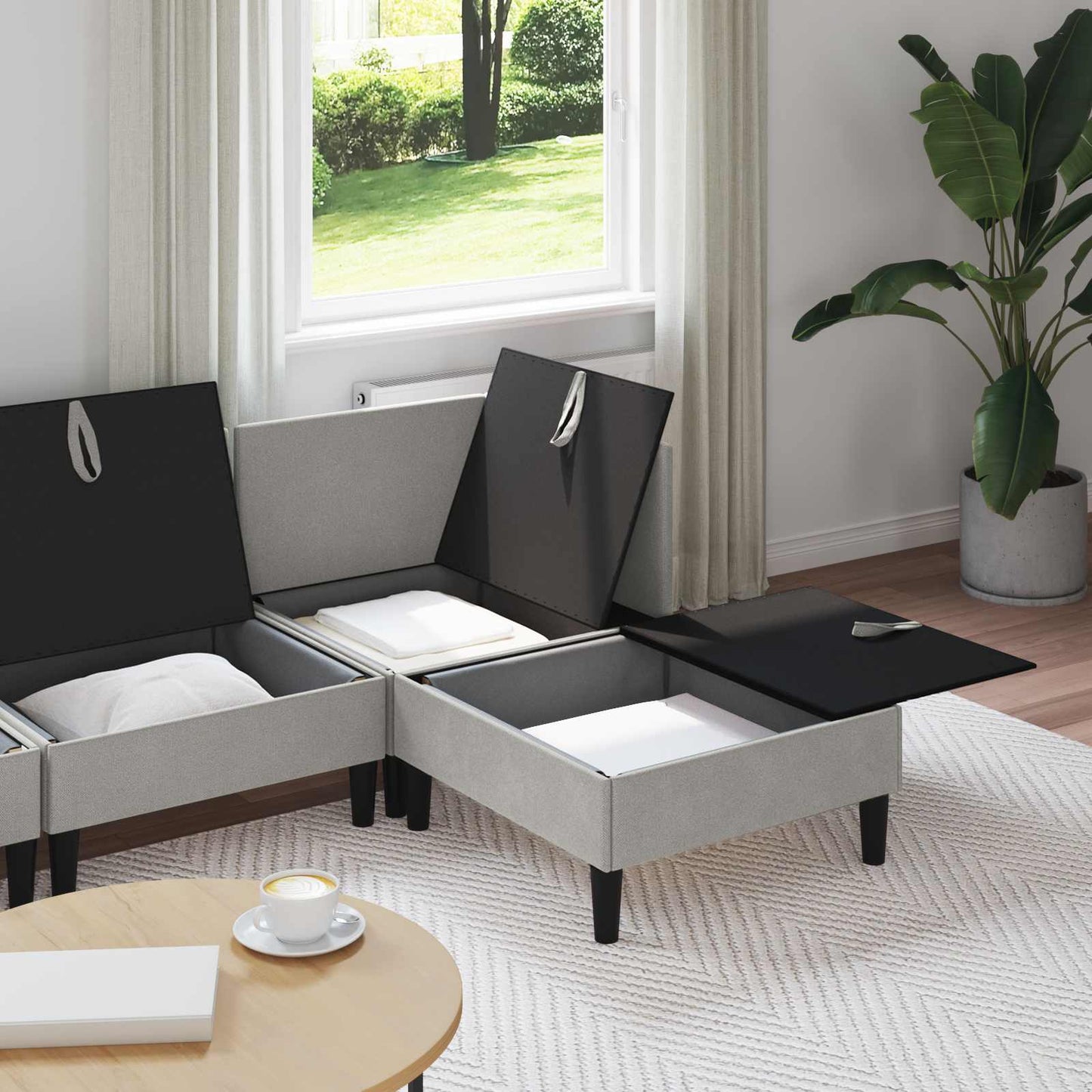 Set di mobili per il soggiorno 4 pcs Grigio chiaro Tessuto | homemem39