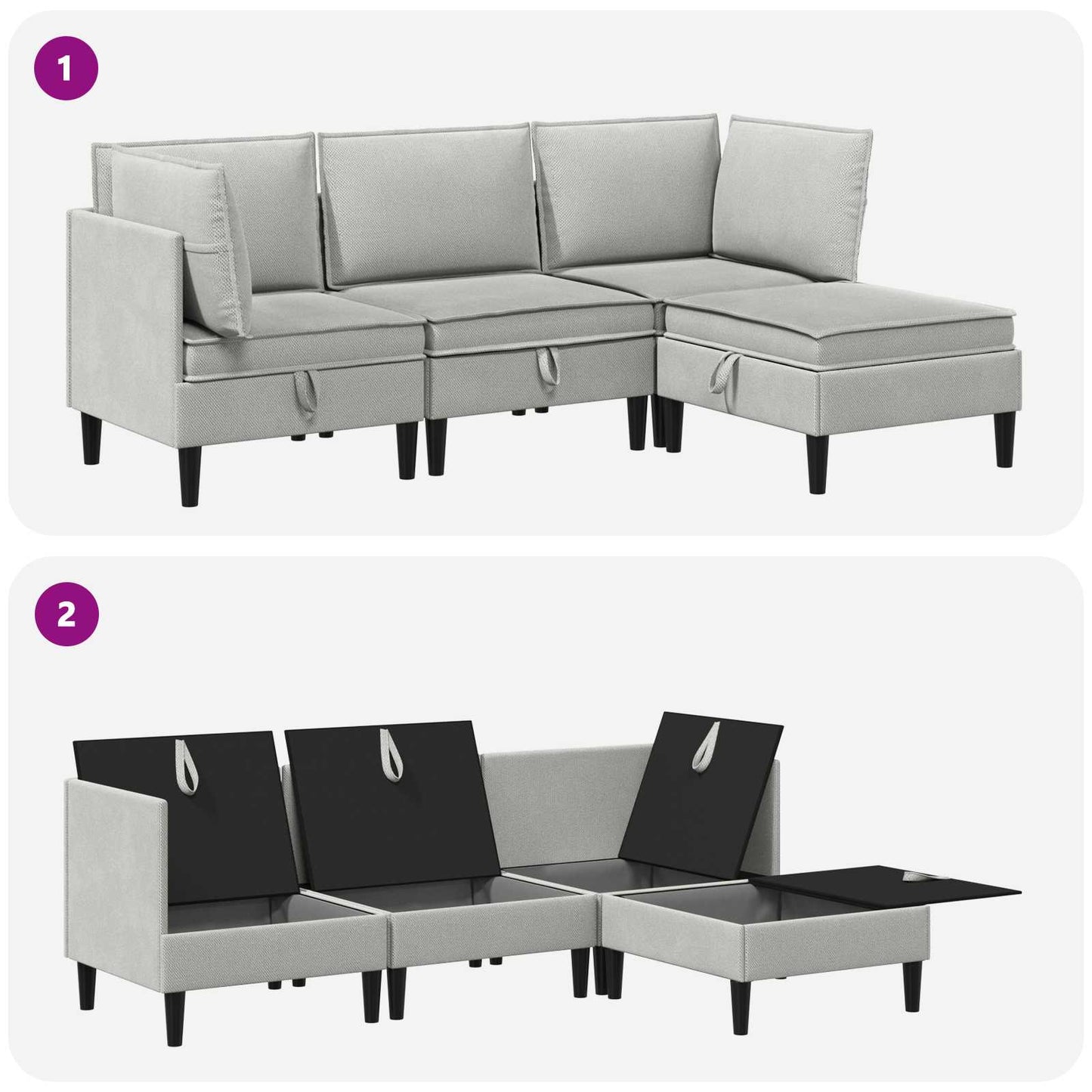Set di mobili per il soggiorno 4 pz Grigio chiaro Tessuto