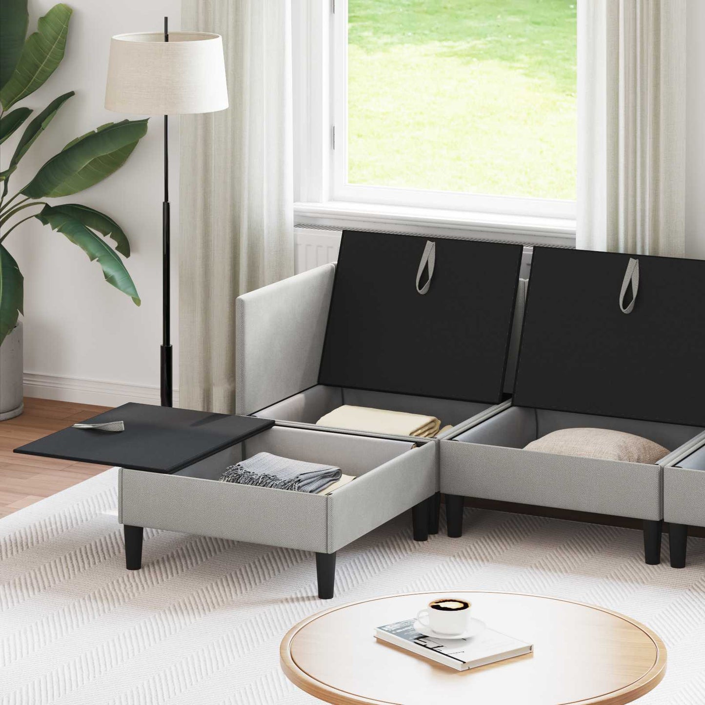 Set di mobili per il soggiorno 5 pcs Grigio chiaro Tessuto | homemem39