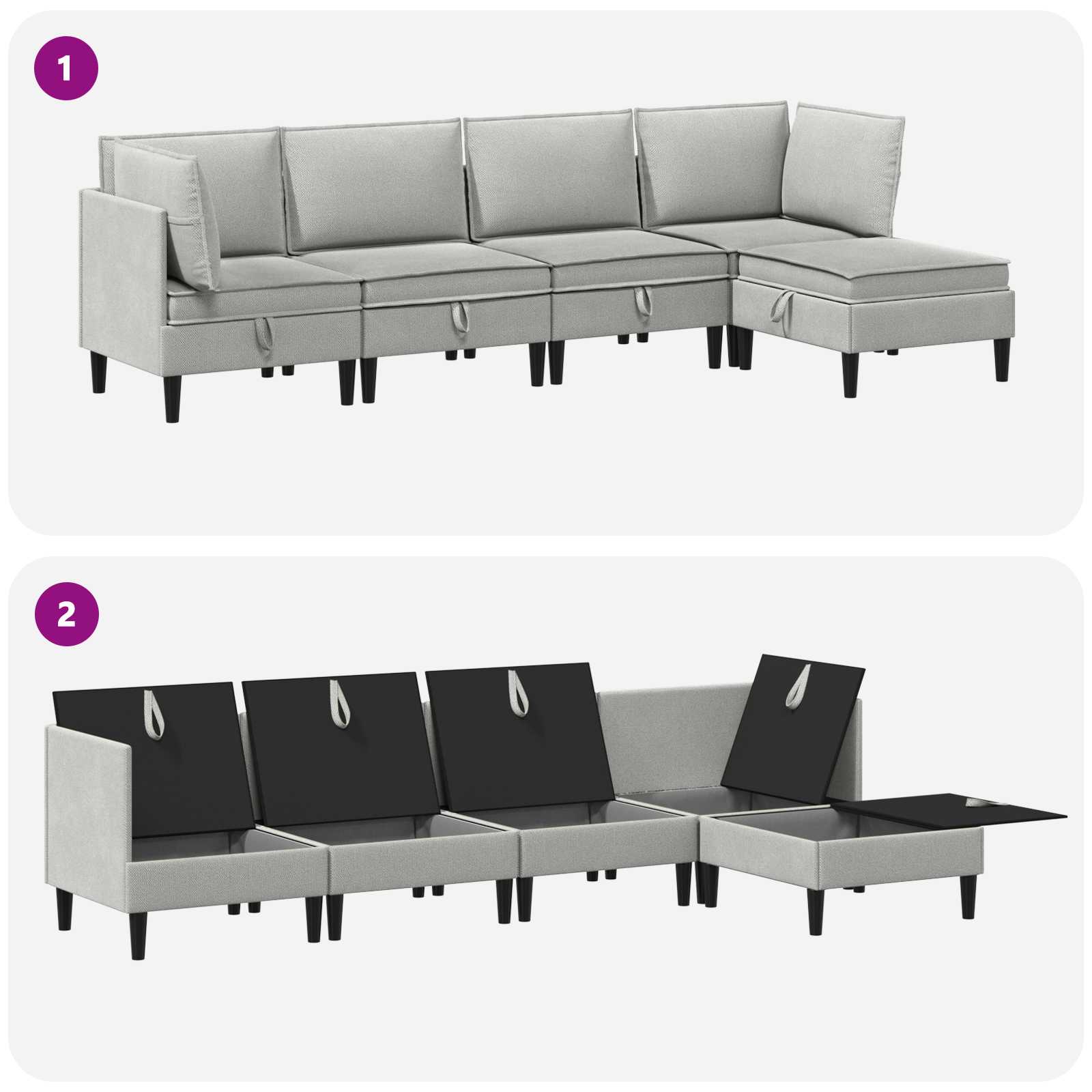 Set di mobili per il soggiorno 5 pcs Grigio chiaro Tessuto | homemem39