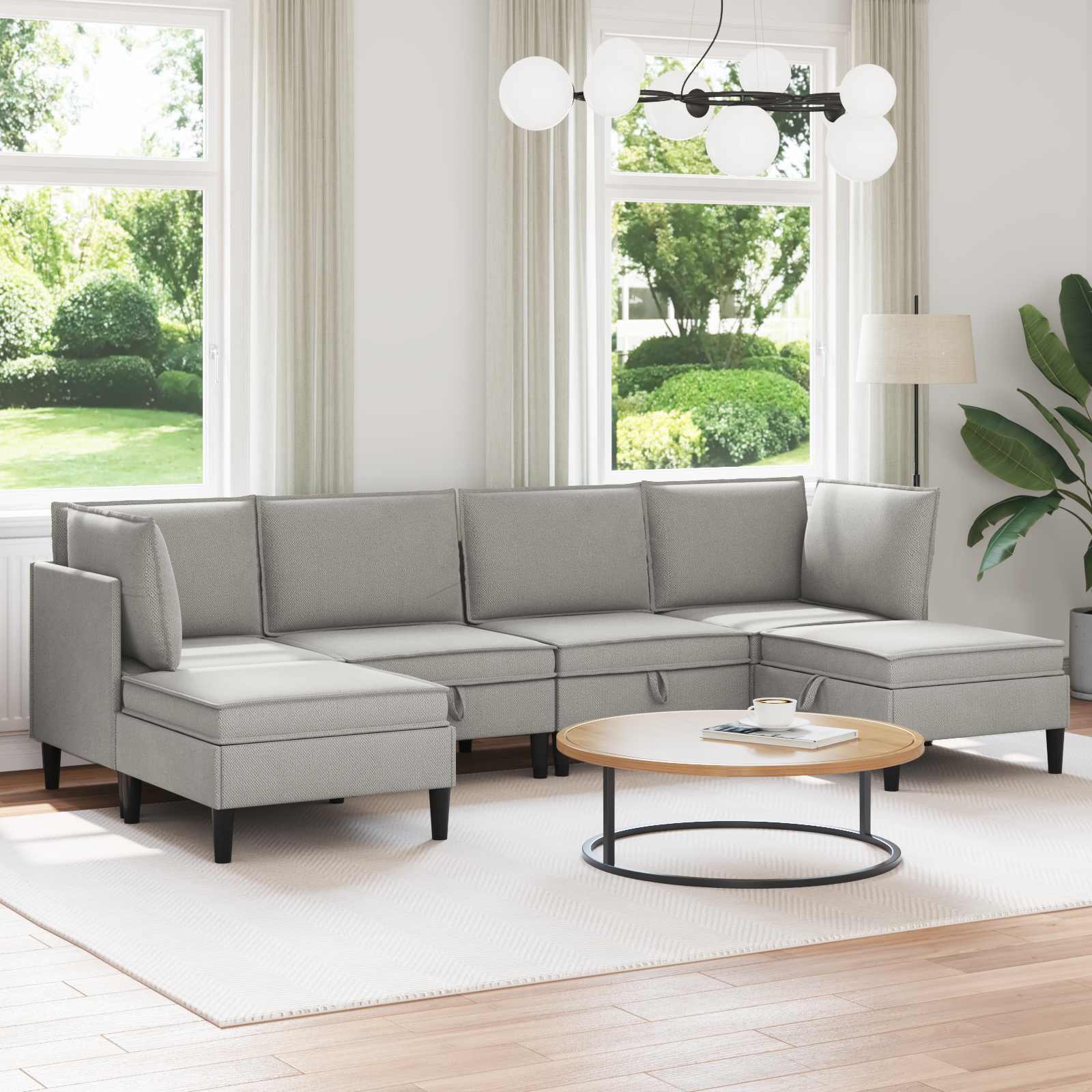 Set di mobili per il soggiorno 6 pcs Grigio chiaro Tessuto | homemem39