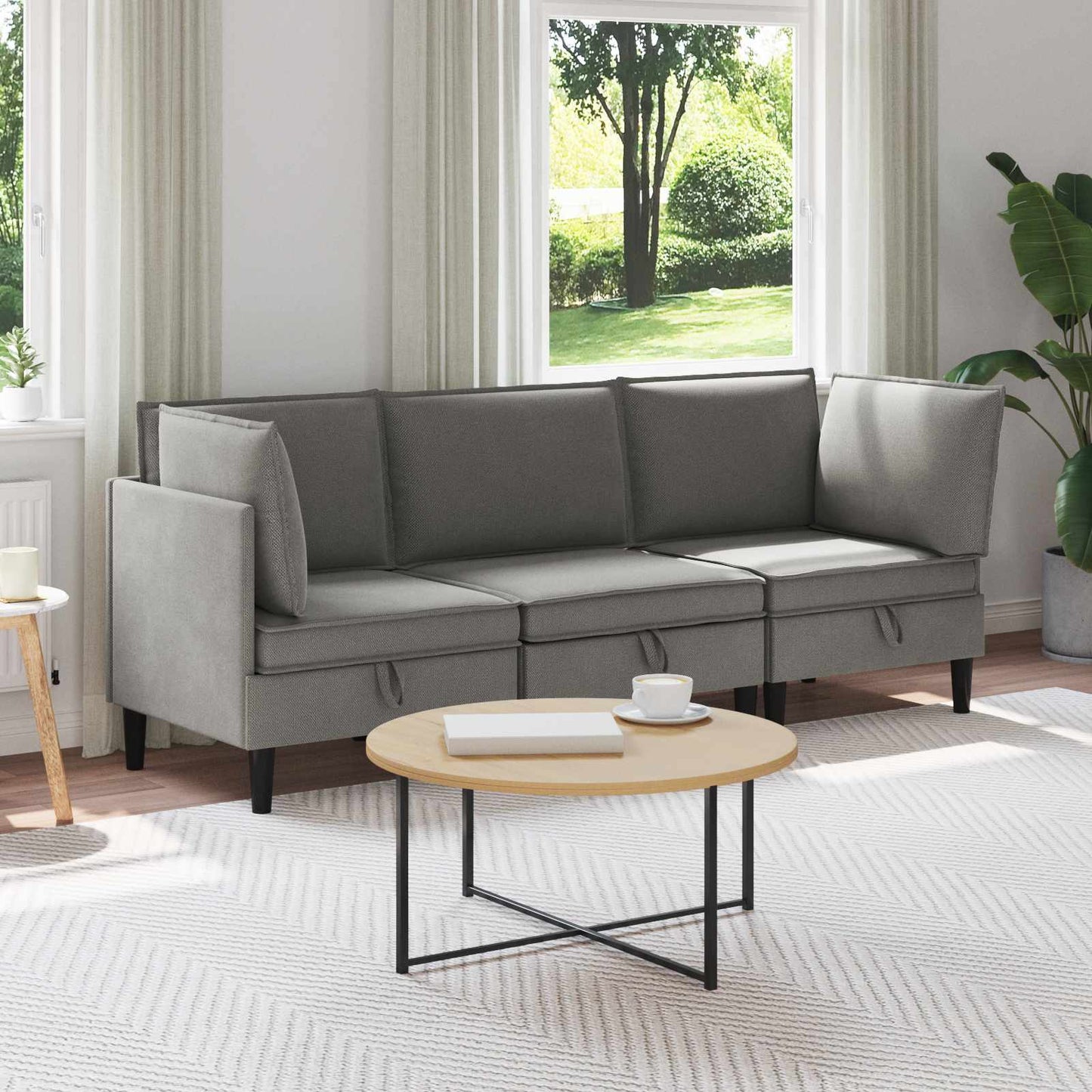 Set di mobili per il soggiorno 3 pcs Grigio scuro Tessuto | homemem39