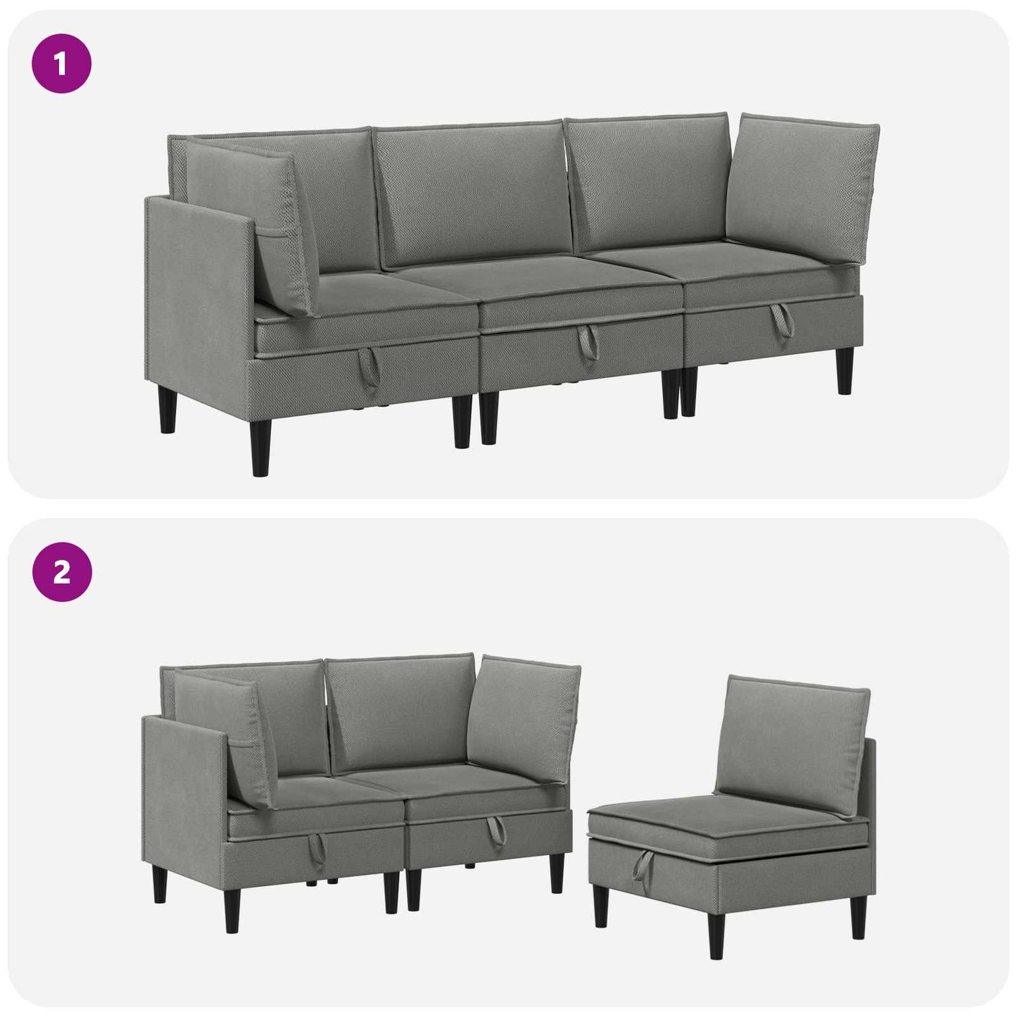 Set di mobili per il soggiorno 3 pz Grigio scuro Tessuto