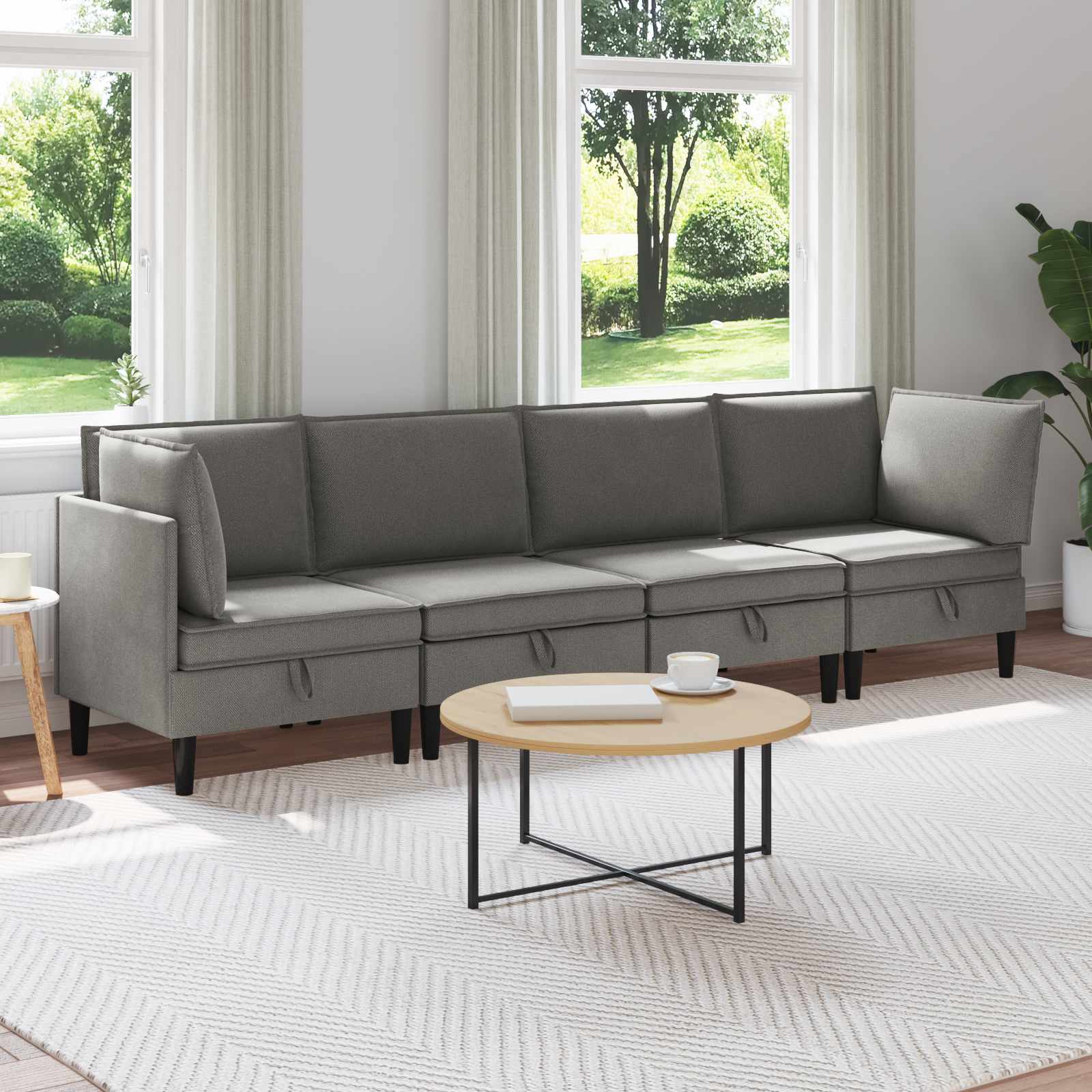 Set di mobili per il soggiorno 4 pcs Grigio scuro Tessuto | homemem39