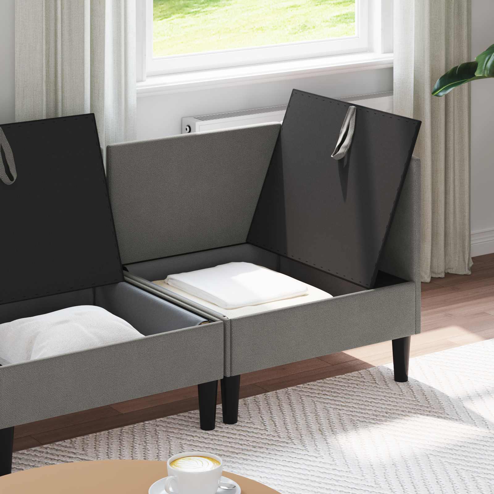Set di mobili per il soggiorno 4 pcs Grigio scuro Tessuto | homemem39